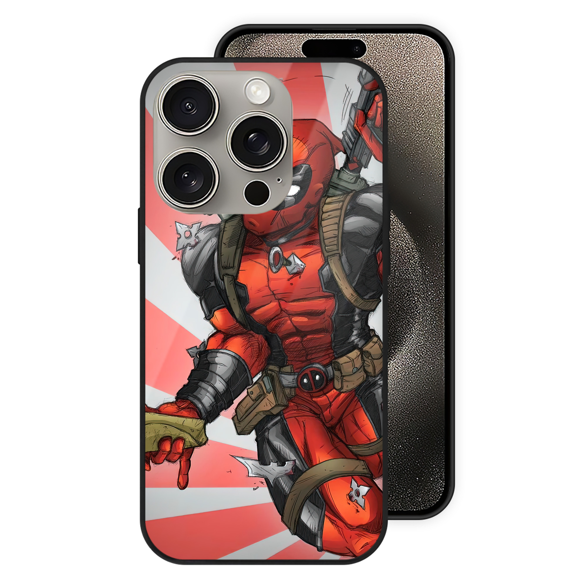 （画像用） Deadpool デッドプール 【iPhone15Pro対応】スマホケース 耐衝撃＆黄変防止 背面ガラス