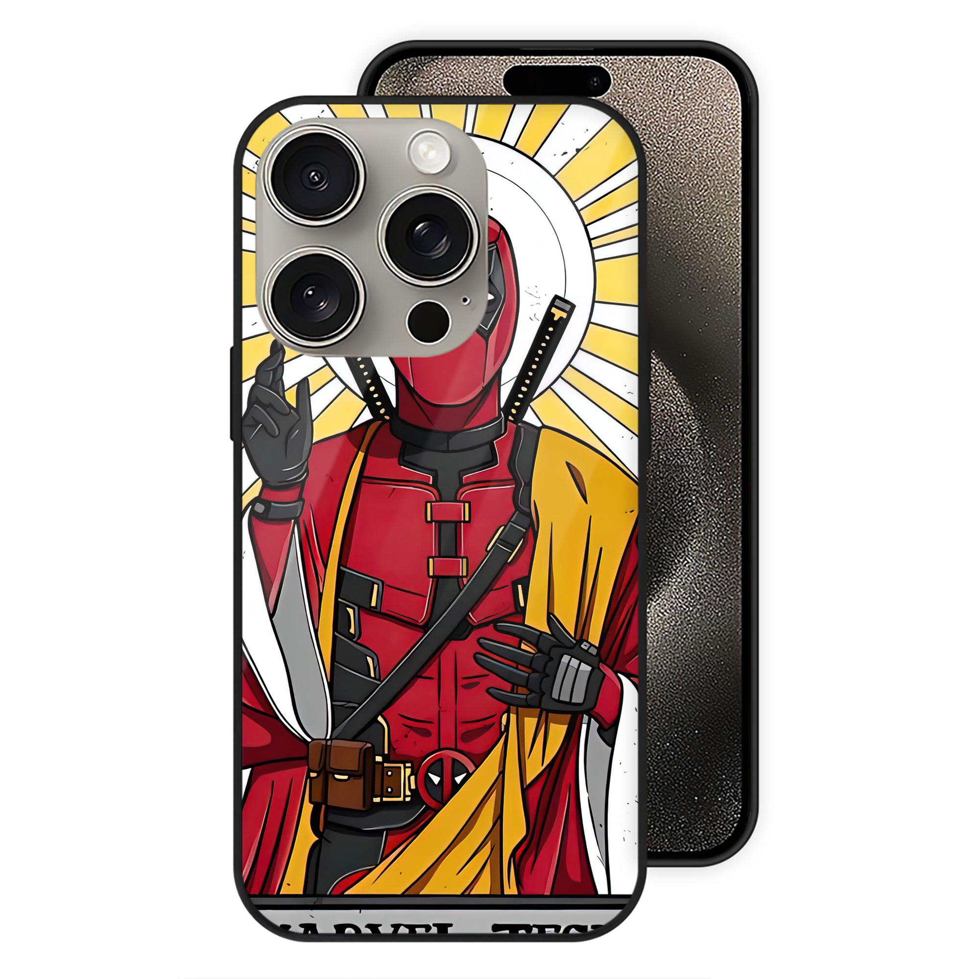 （画像用） Deadpool デッドプール 【iPhone15Pro対応】スマホケース 耐衝撃＆黄変防止 背面ガラス