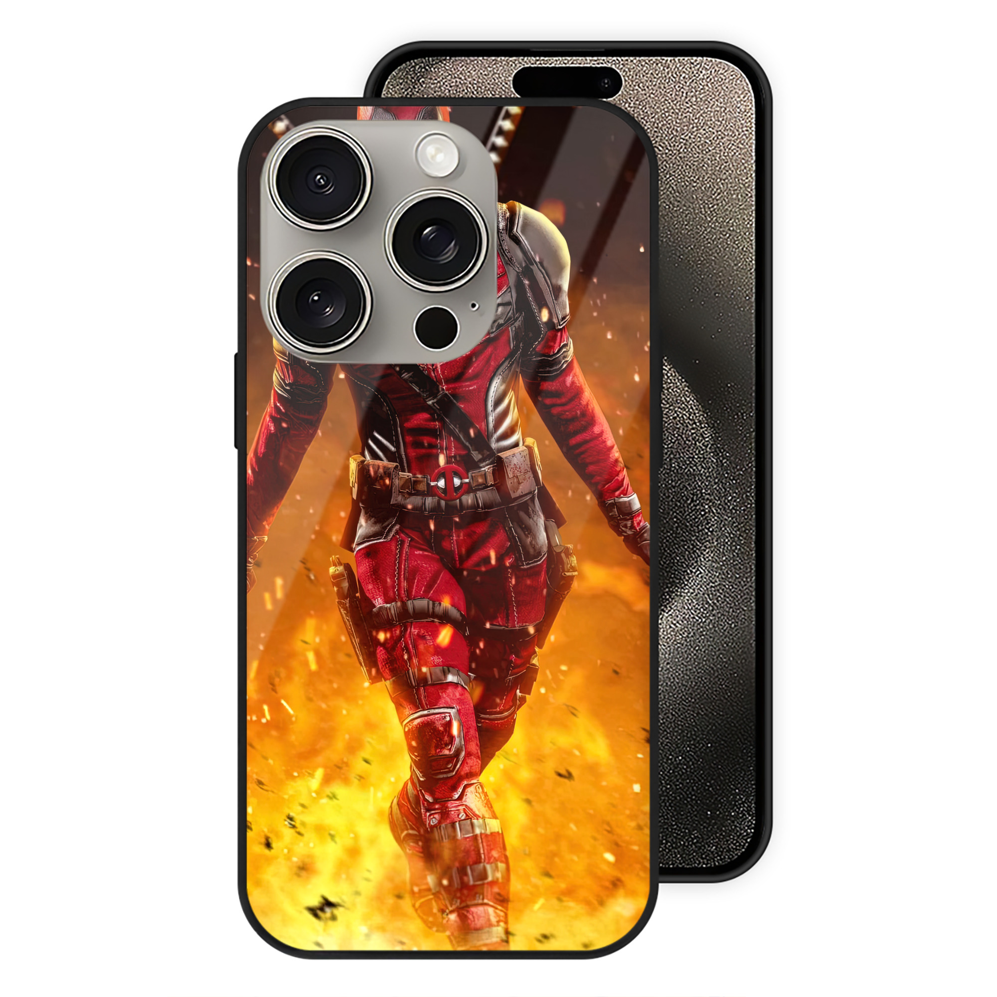 （画像用） Deadpool デッドプール 【iPhone15Pro対応】スマホケース 耐衝撃＆黄変防止 背面ガラス