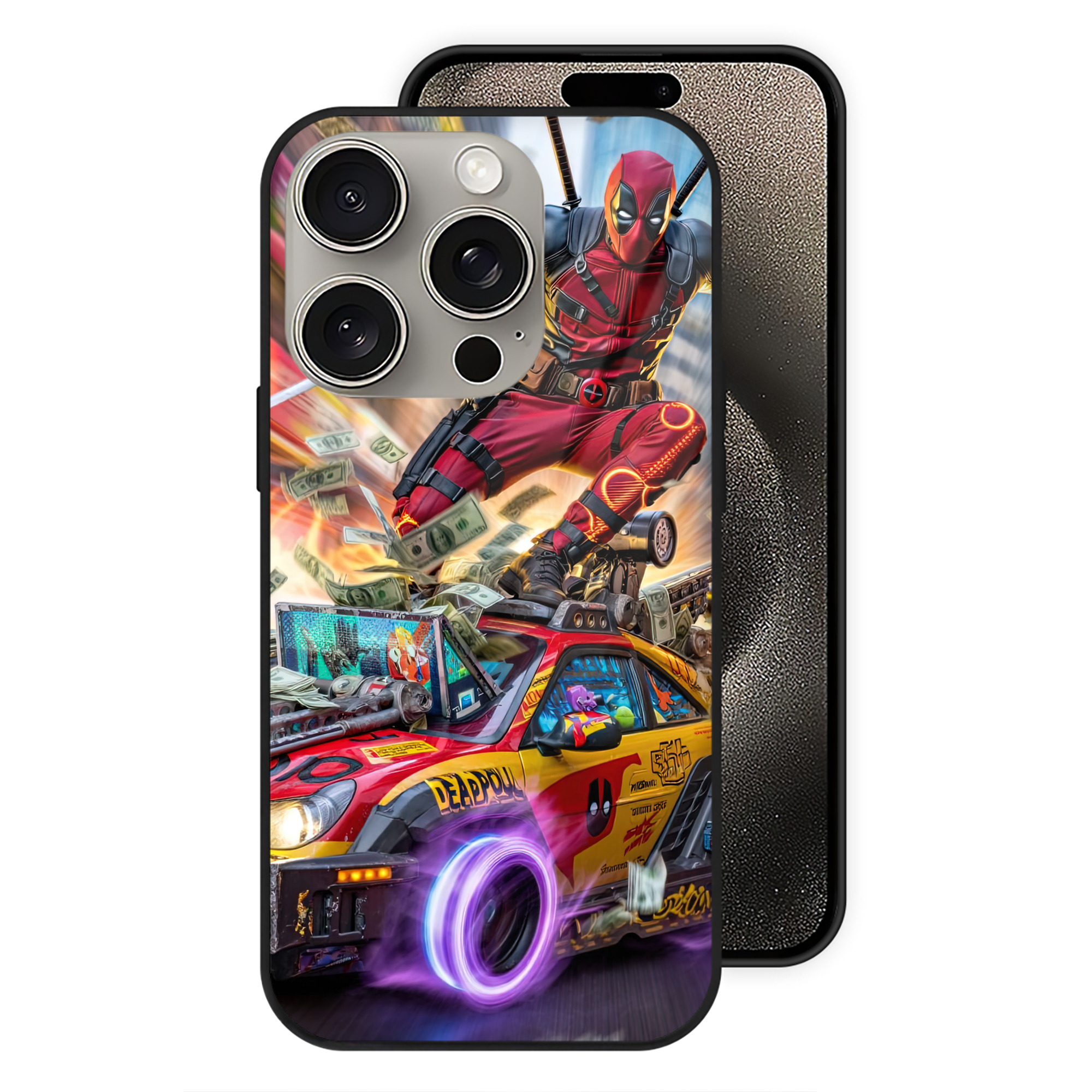 （画像用） Deadpool デッドプール 【iPhone15Pro対応】スマホケース 耐衝撃＆黄変防止 背面ガラス
