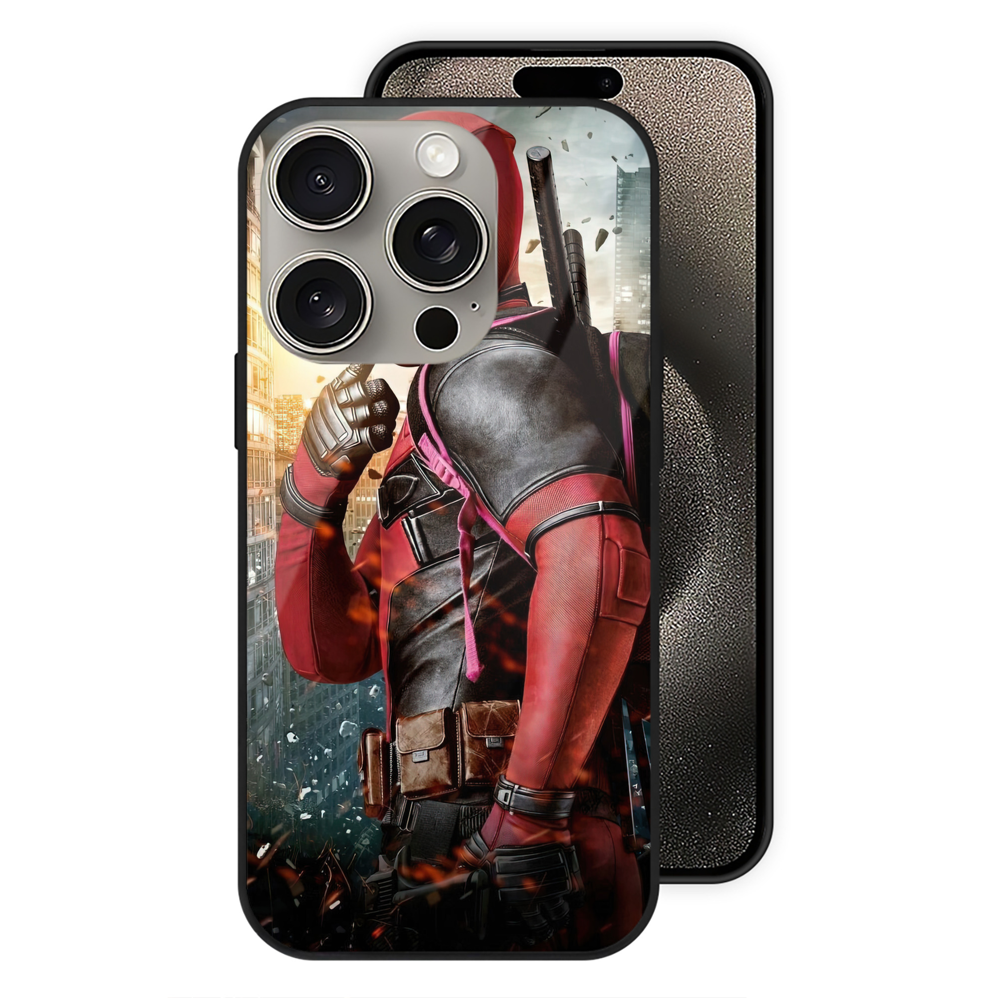 （画像用） Deadpool デッドプール 【iPhone15Pro対応】スマホケース 耐衝撃＆黄変防止 背面ガラス