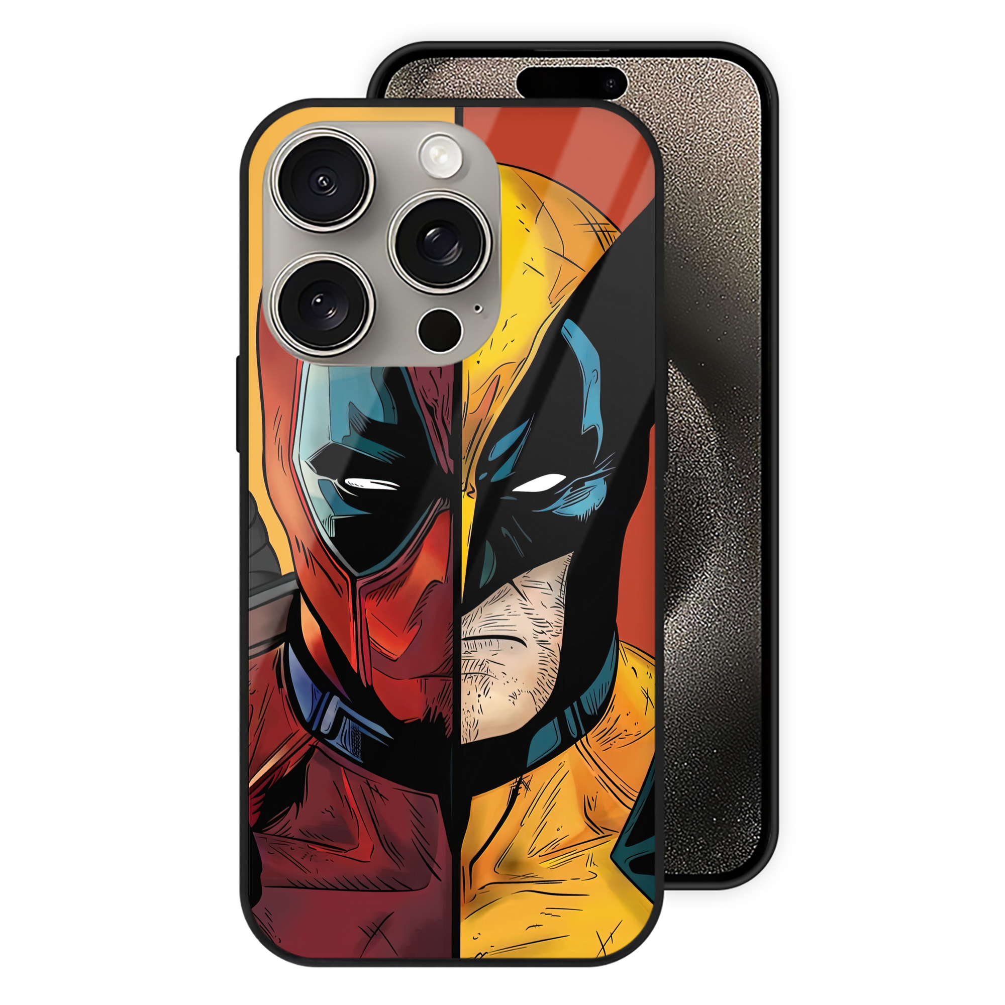 （画像用） Deadpool デッドプール 【iPhone15Pro対応】スマホケース 耐衝撃＆黄変防止 背面ガラス