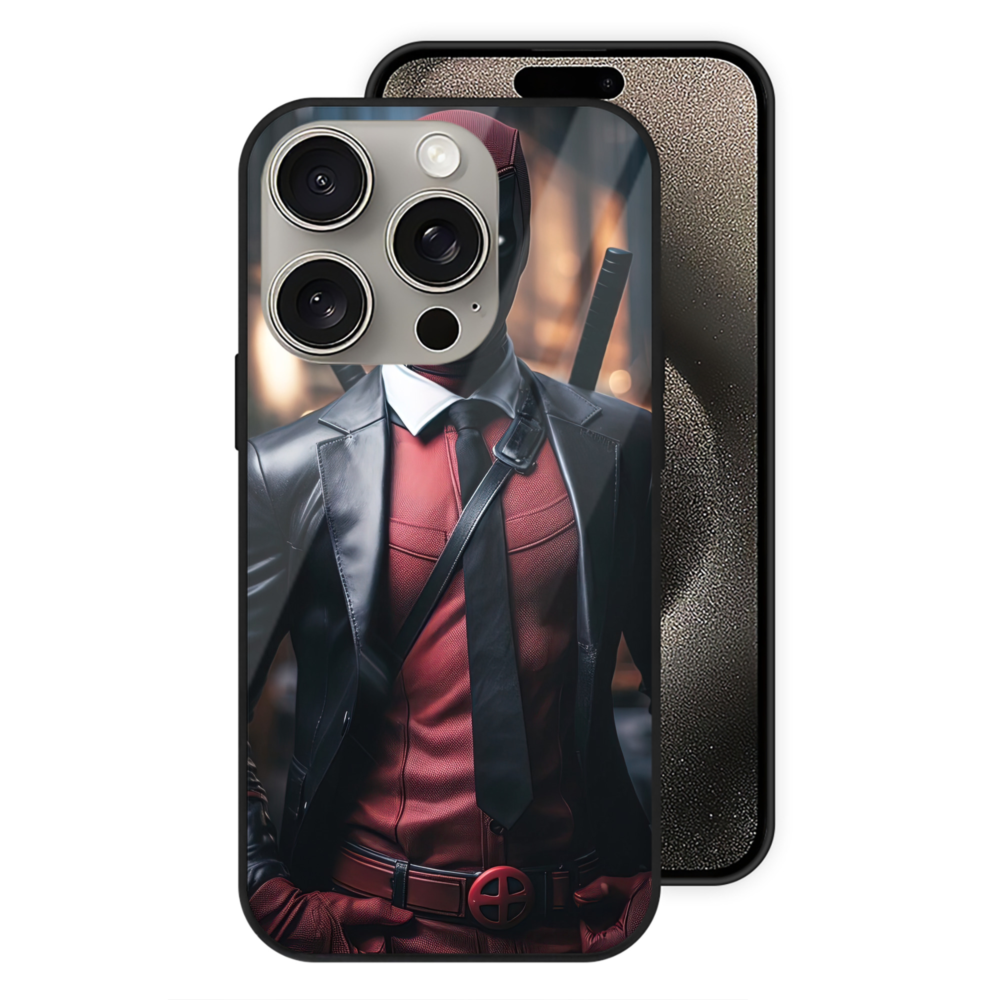 （画像用） Deadpool デッドプール 【iPhone15Pro対応】スマホケース 耐衝撃＆黄変防止 背面ガラス