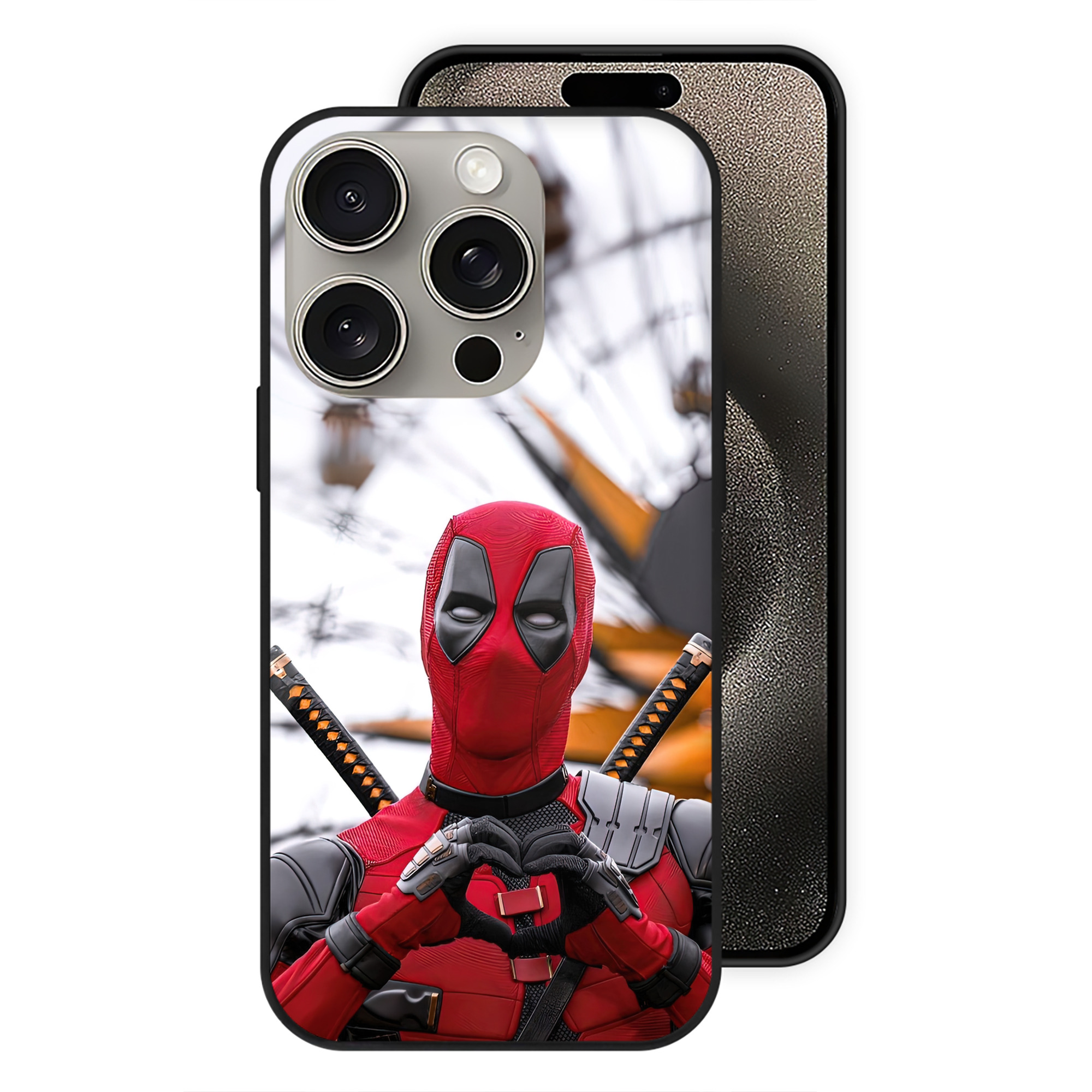 （画像用） Deadpool デッドプール 【iPhone15Pro対応】スマホケース 耐衝撃＆黄変防止 背面ガラス