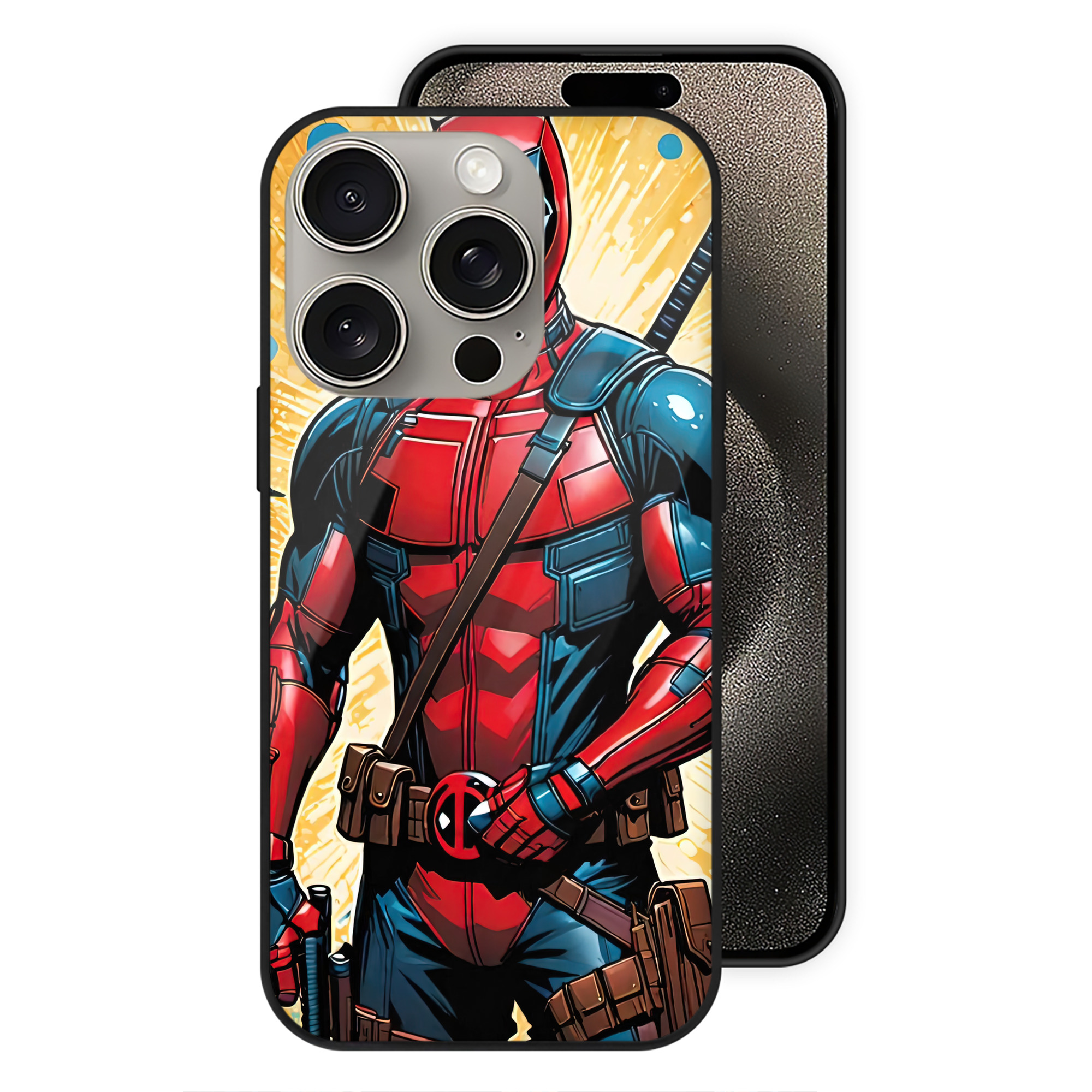 （画像用） Deadpool デッドプール 【iPhone15Pro対応】スマホケース 耐衝撃＆黄変防止 背面ガラス