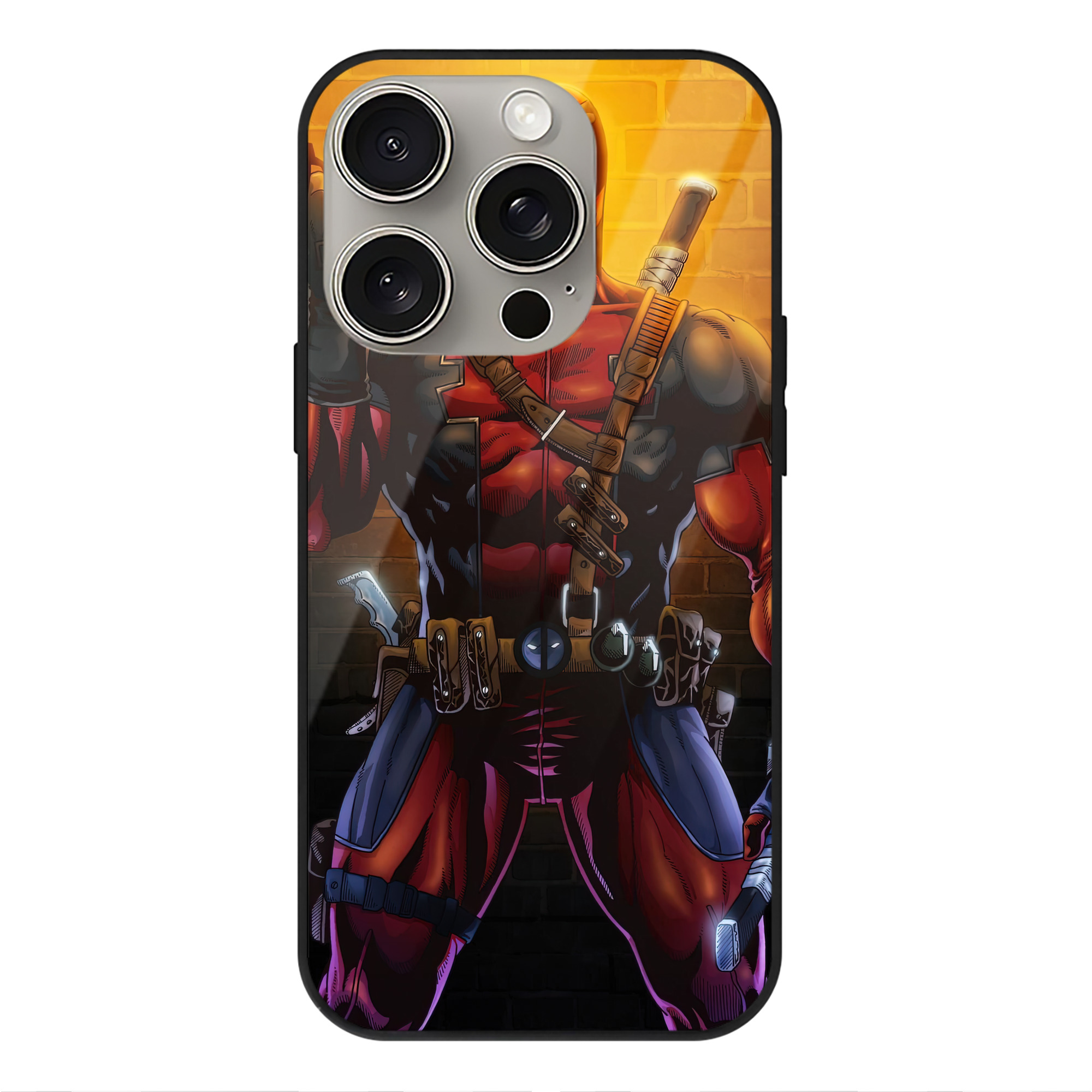 （画像用） Deadpool デッドプール 【iPhone15Pro対応】スマホケース 耐衝撃＆黄変防止 背面ガラス