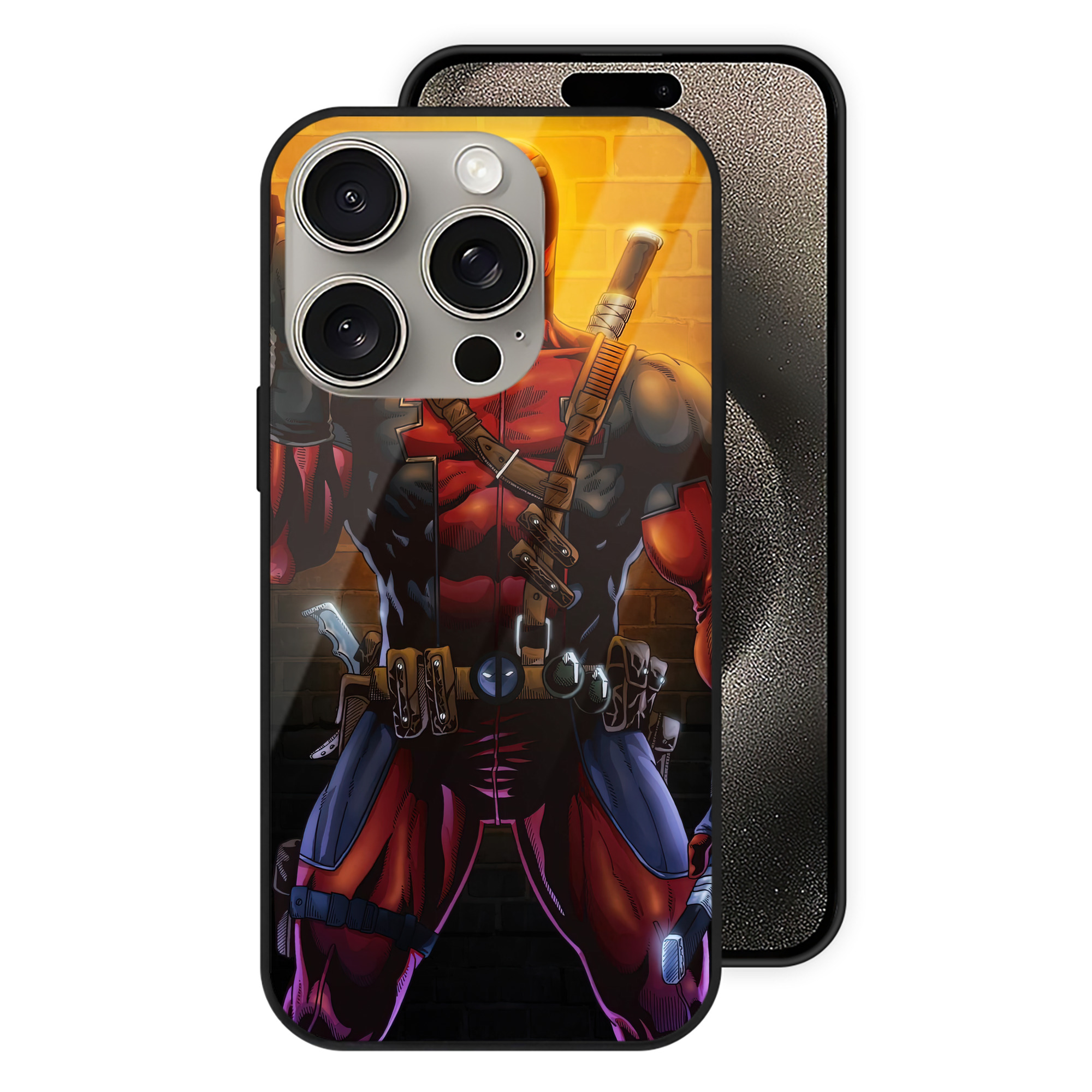 （画像用） Deadpool デッドプール 【iPhone15Pro対応】スマホケース 耐衝撃＆黄変防止 背面ガラス