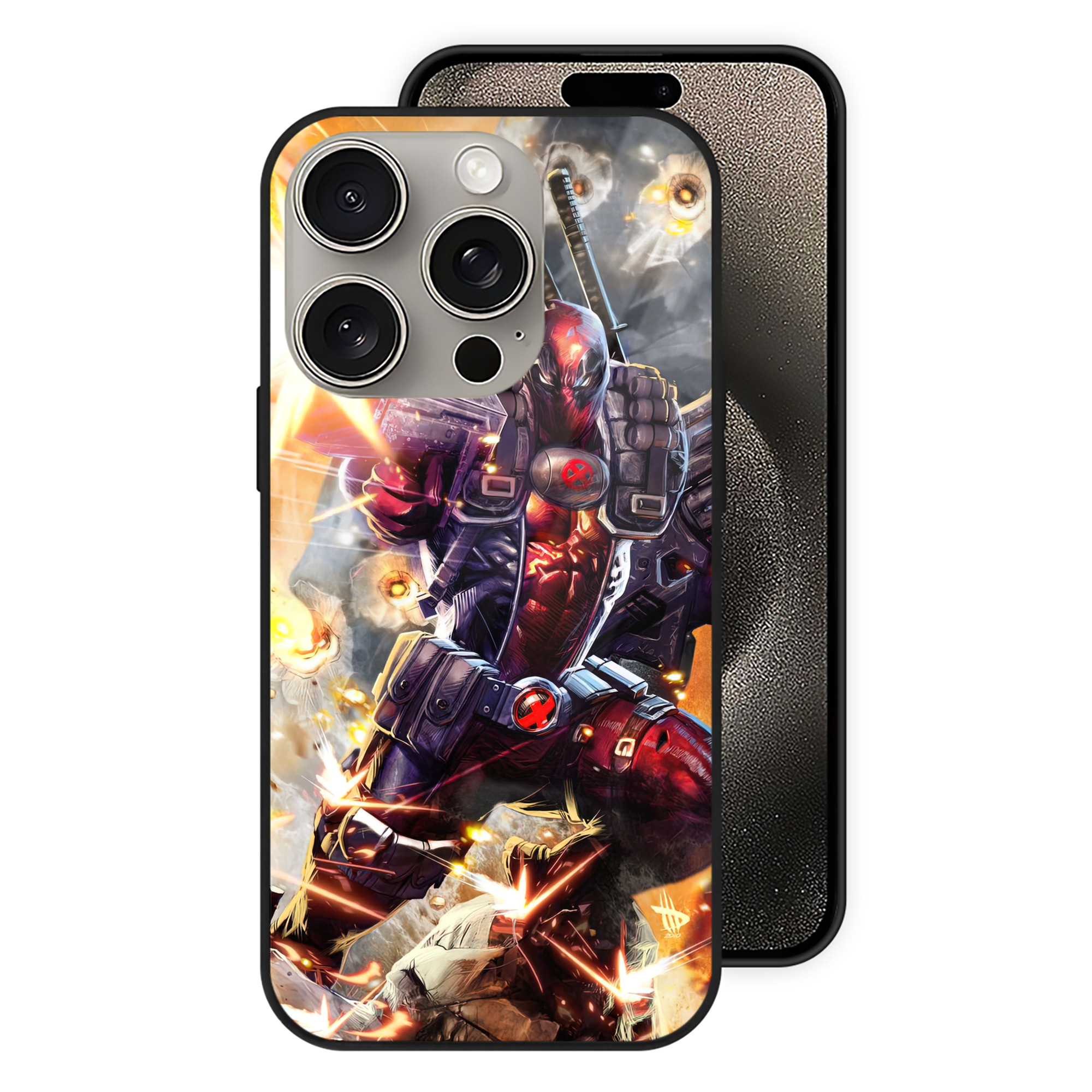 （画像用） Deadpool デッドプール 【iPhone15Pro対応】スマホケース 耐衝撃＆黄変防止 背面ガラス