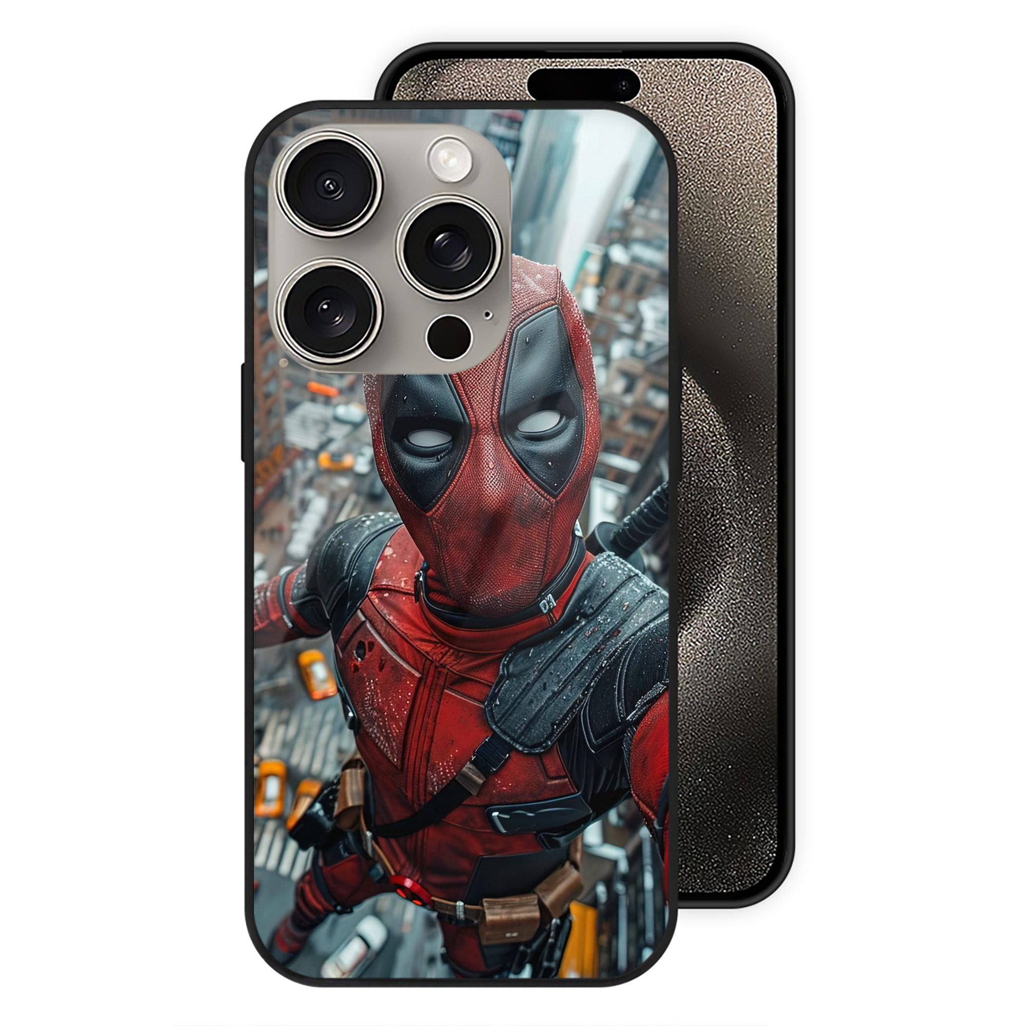（画像用） Deadpool デッドプール 【iPhone15Pro対応】スマホケース 耐衝撃＆黄変防止 背面ガラス