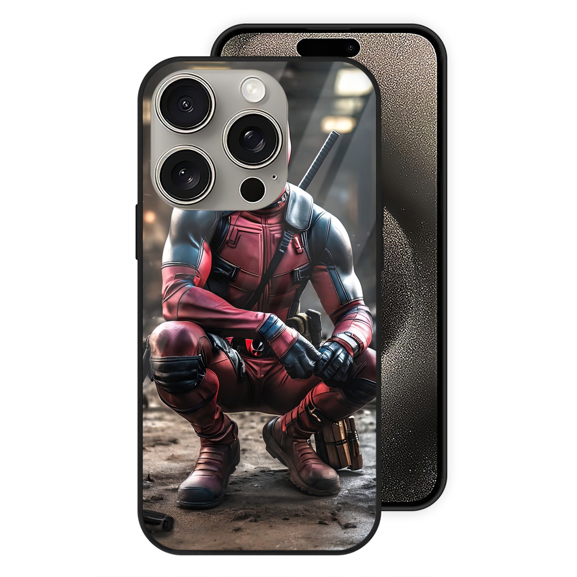（画像用） Deadpool デッドプール 【iPhone15Pro対応】スマホケース 耐衝撃＆黄変防止 背面ガラス