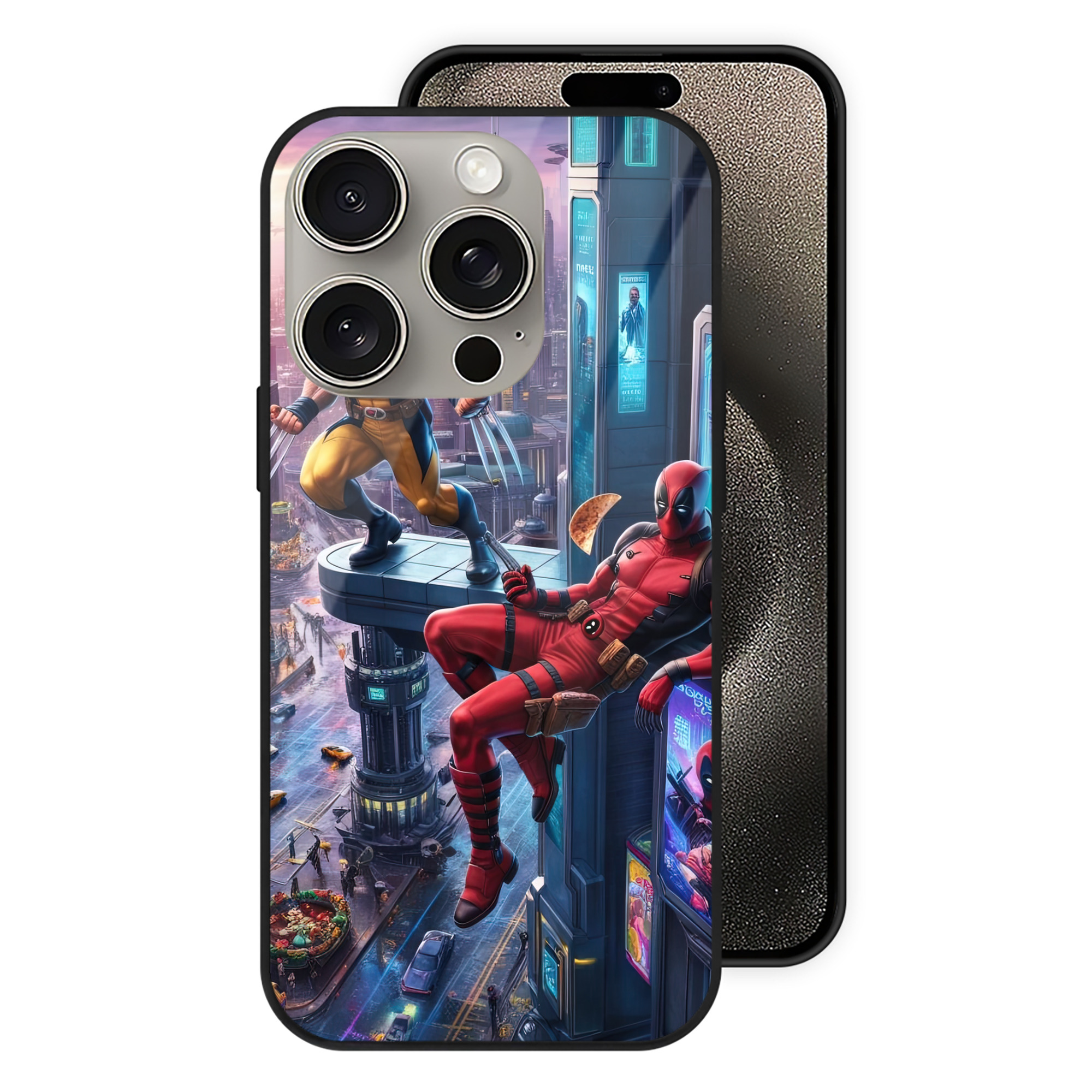 （画像用） Deadpool デッドプール 【iPhone15Pro対応】スマホケース 耐衝撃＆黄変防止 背面ガラス