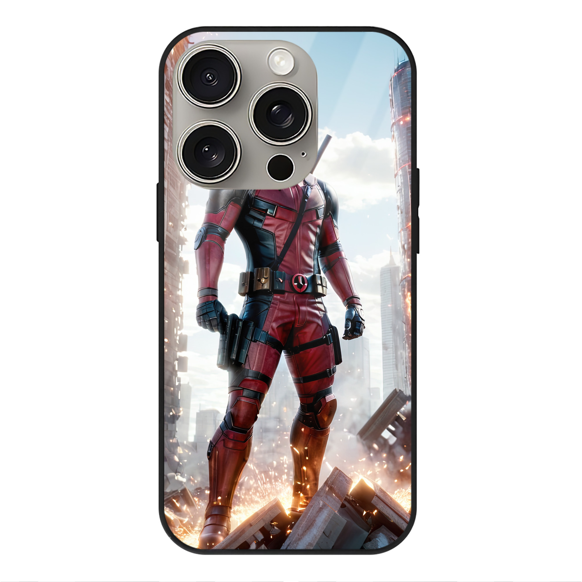（画像用） Deadpool デッドプール 【iPhone15Pro対応】スマホケース 耐衝撃＆黄変防止 背面ガラス