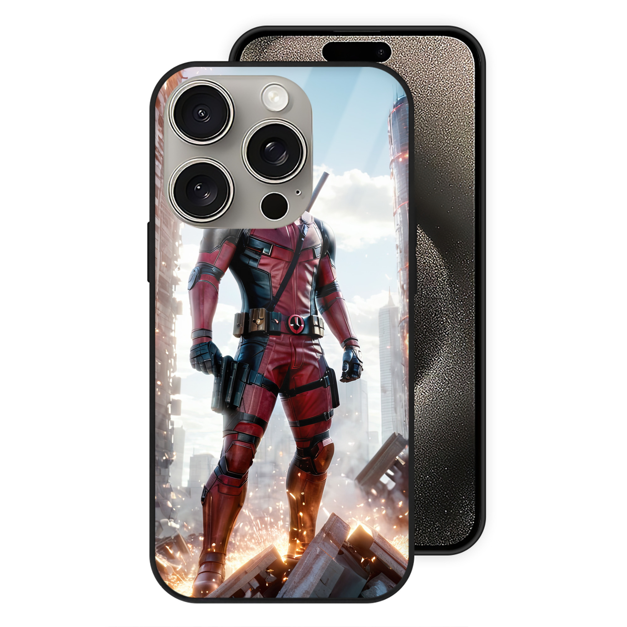 （画像用） Deadpool デッドプール 【iPhone15Pro対応】スマホケース 耐衝撃＆黄変防止 背面ガラス