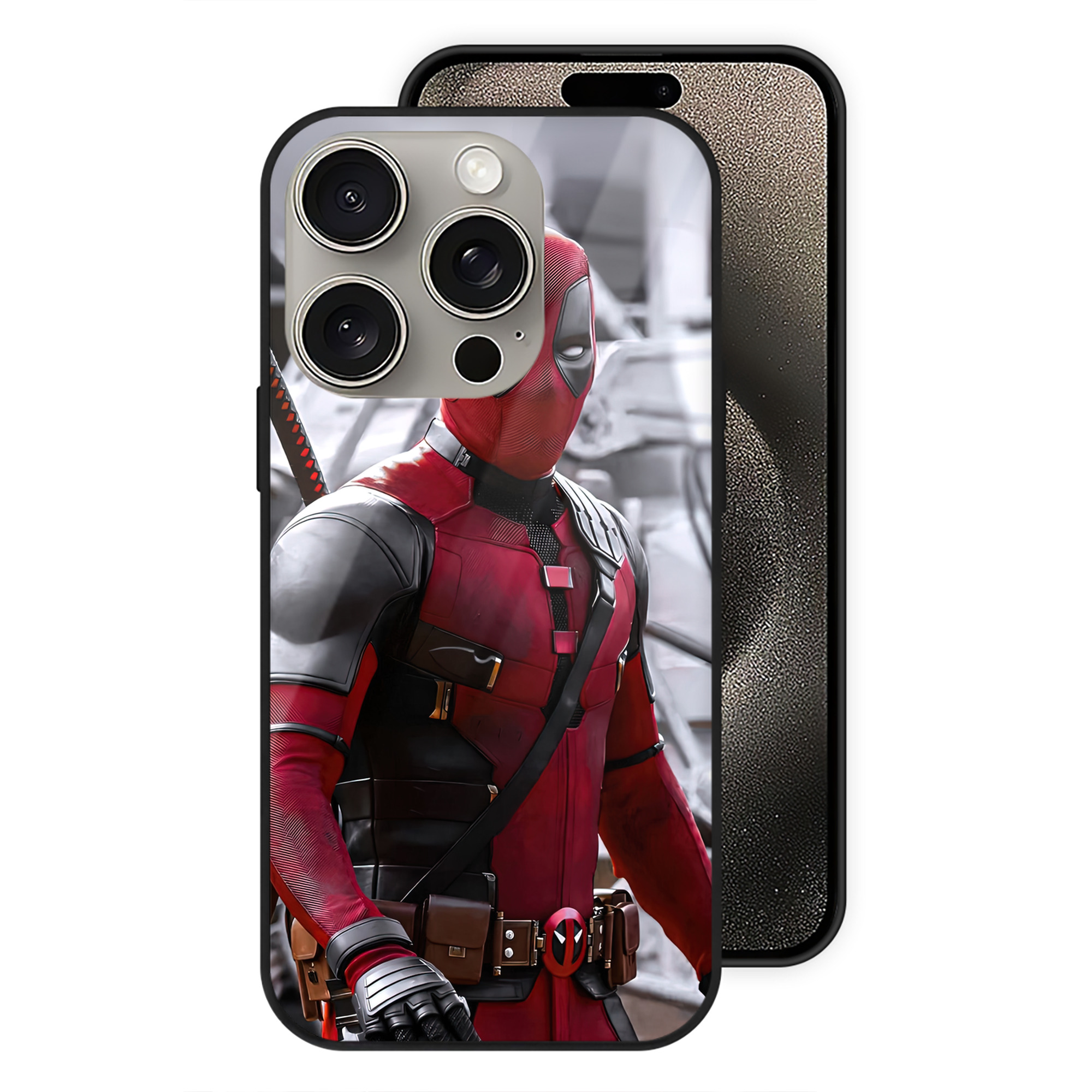 （画像用） Deadpool デッドプール 【iPhone15Pro対応】スマホケース 耐衝撃＆黄変防止 背面ガラス