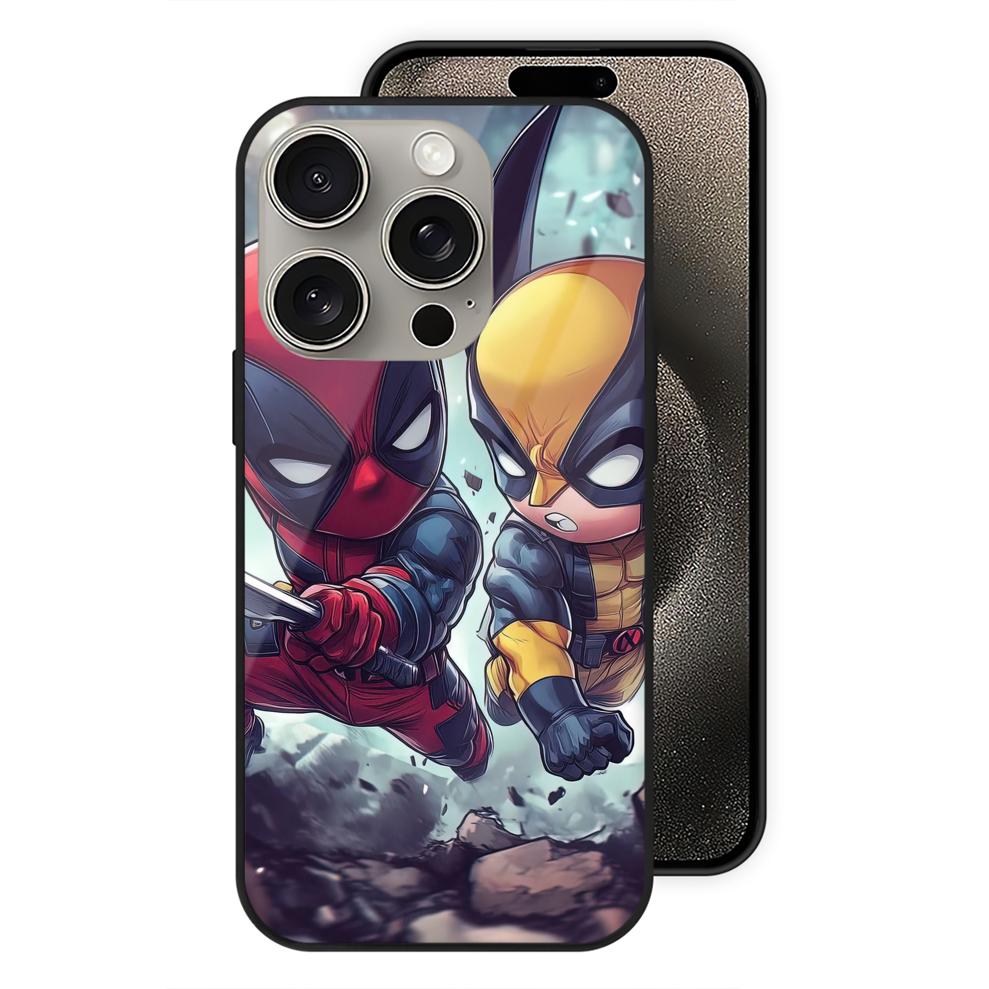 （画像用） Deadpool デッドプール 【iPhone15Pro対応】スマホケース 耐衝撃＆黄変防止 背面ガラス