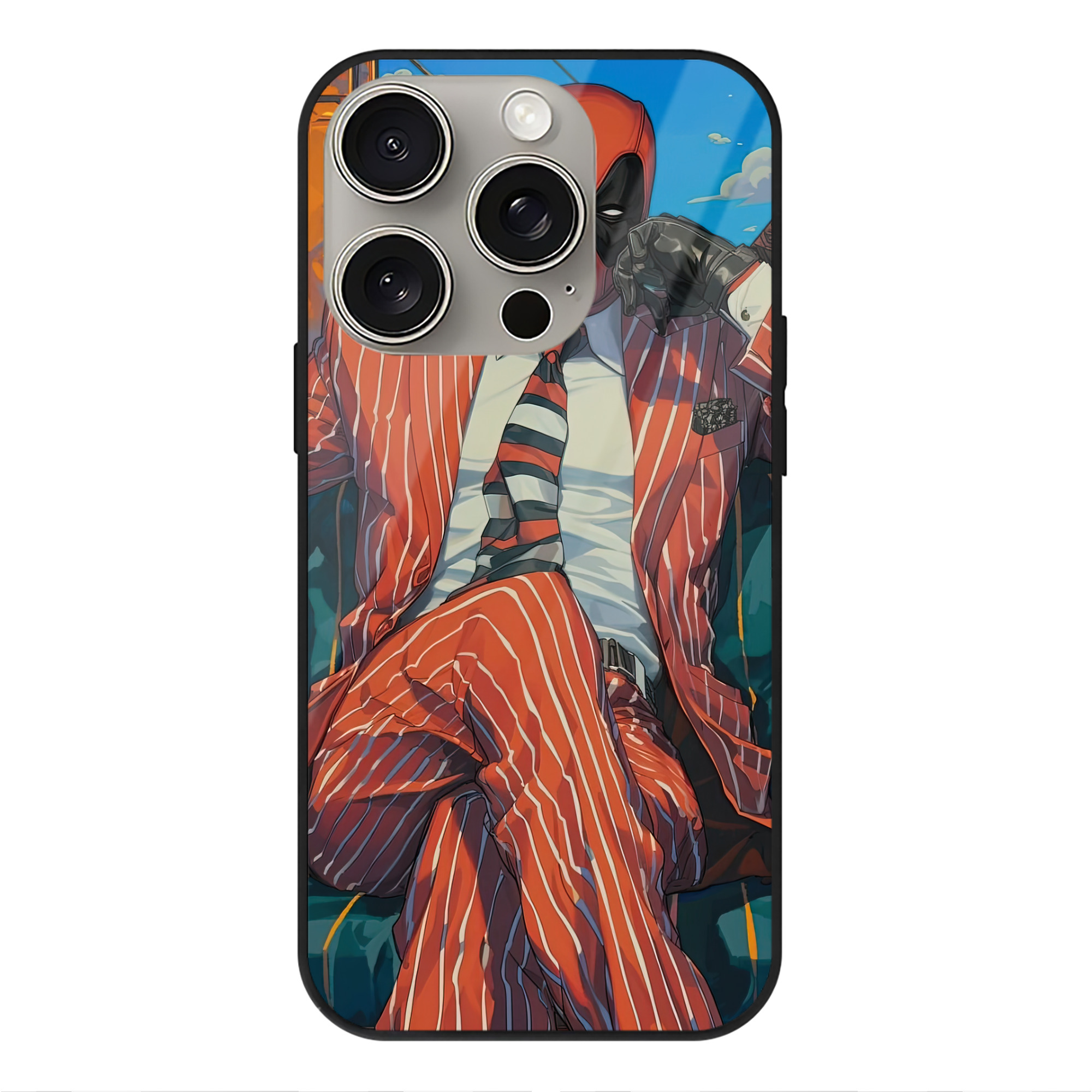 （画像用） Deadpool デッドプール 【iPhone15Pro対応】スマホケース 耐衝撃＆黄変防止 背面ガラス