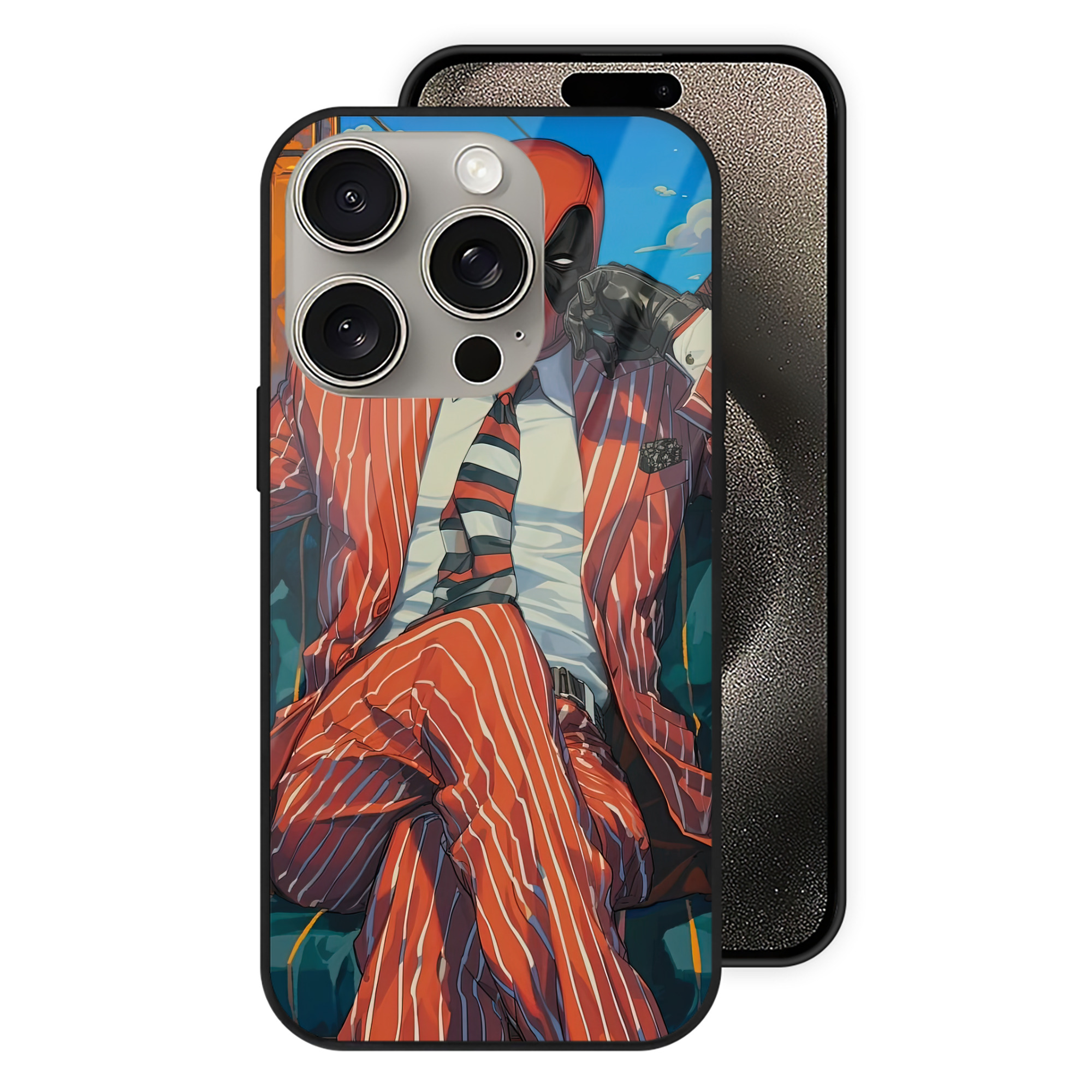 （画像用） Deadpool デッドプール 【iPhone15Pro対応】スマホケース 耐衝撃＆黄変防止 背面ガラス