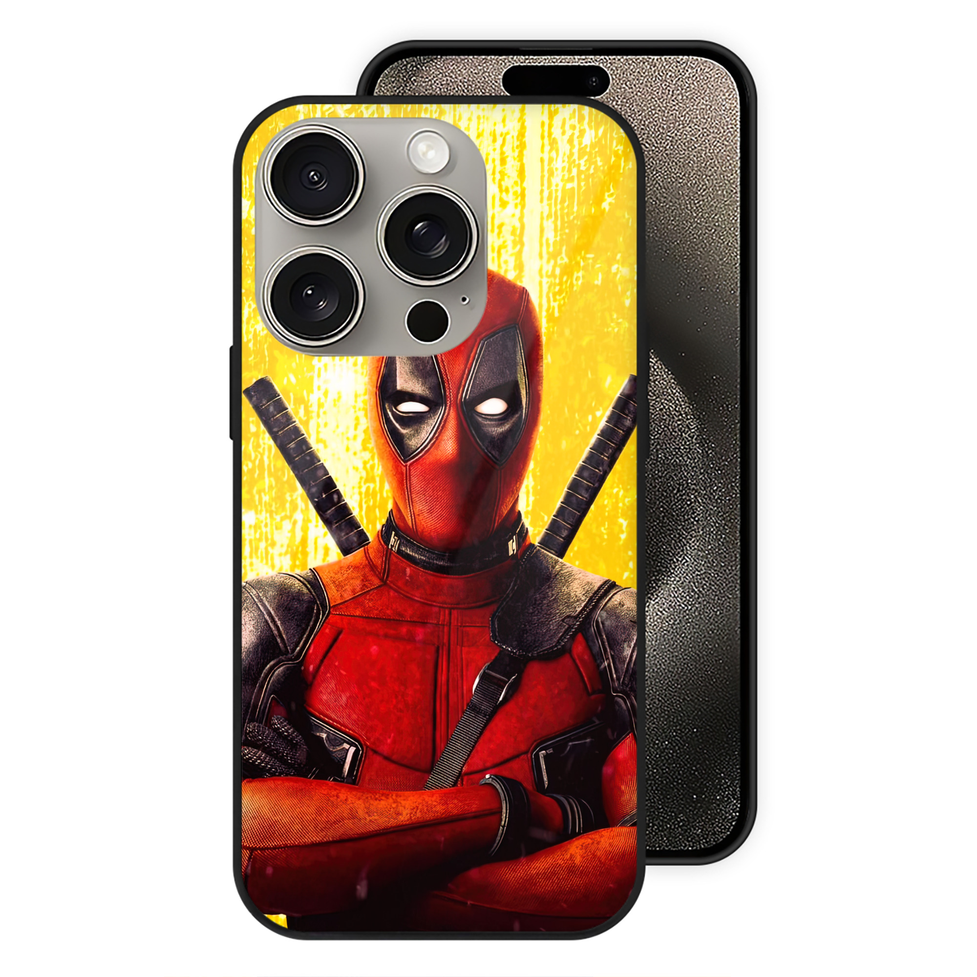 （画像用） Deadpool デッドプール 【iPhone15Pro対応】スマホケース 耐衝撃＆黄変防止 背面ガラス