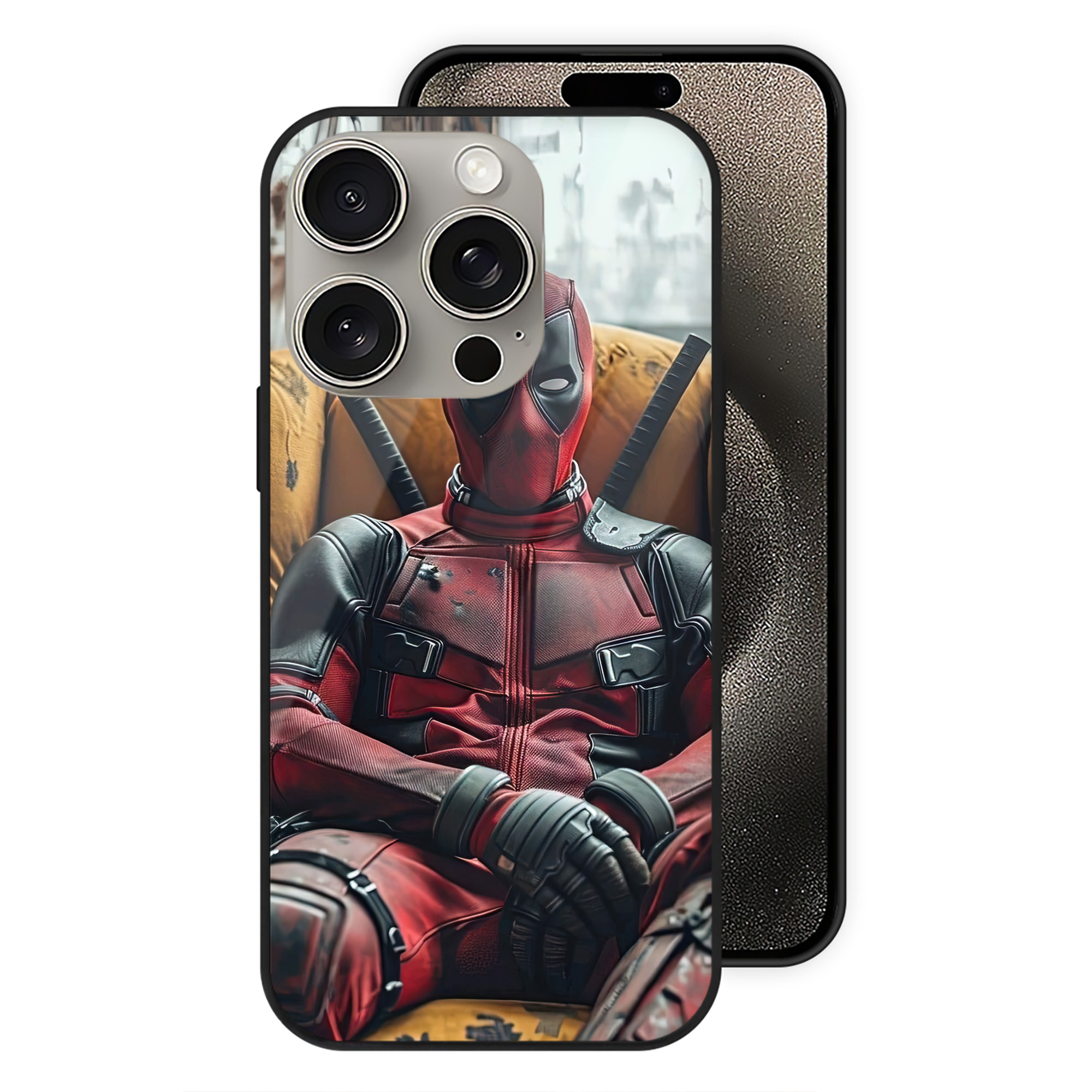 （画像用） Deadpool デッドプール 【iPhone15Pro対応】スマホケース 耐衝撃＆黄変防止 背面ガラス