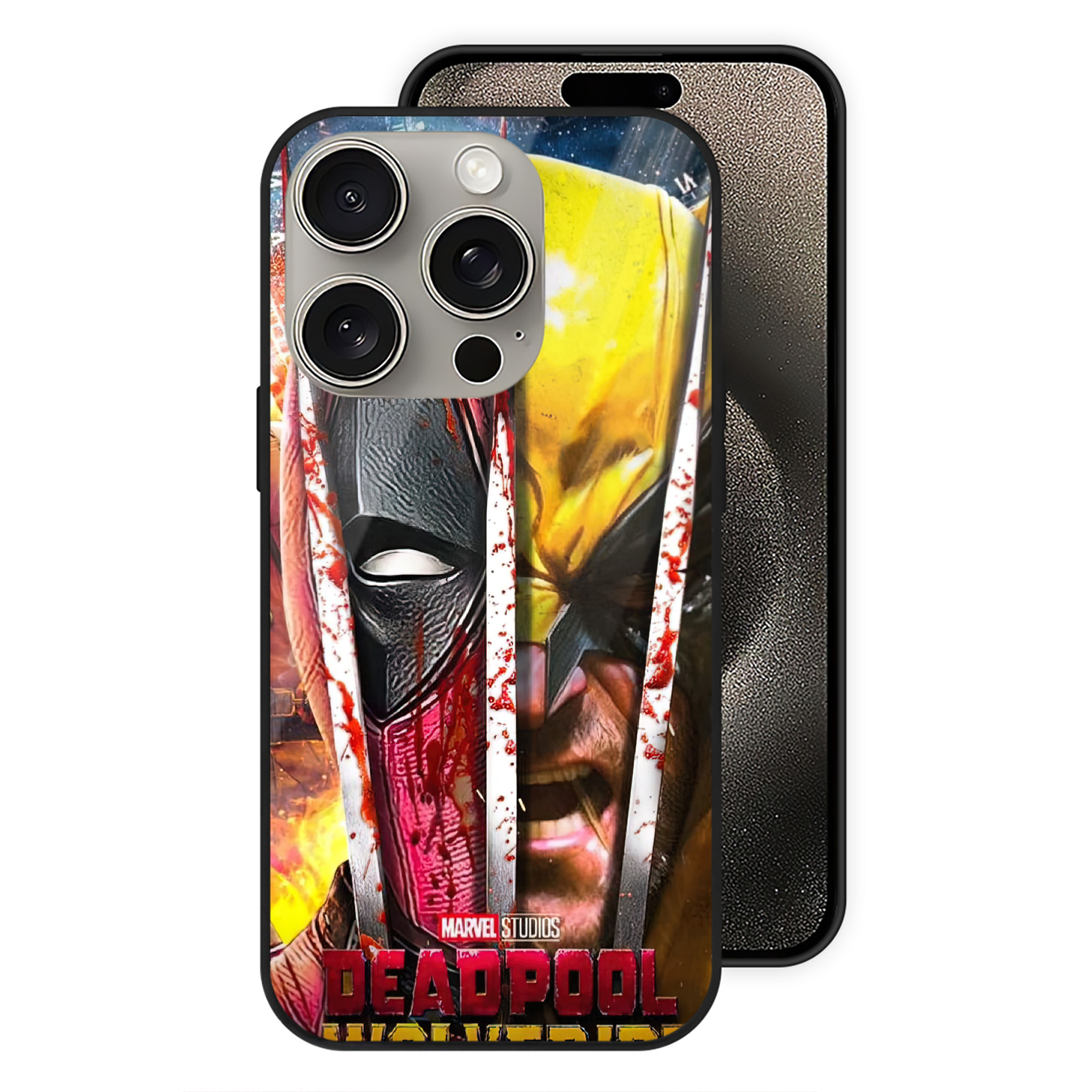 （画像用） Deadpool デッドプール 【iPhone15Pro対応】スマホケース 耐衝撃＆黄変防止 背面ガラス