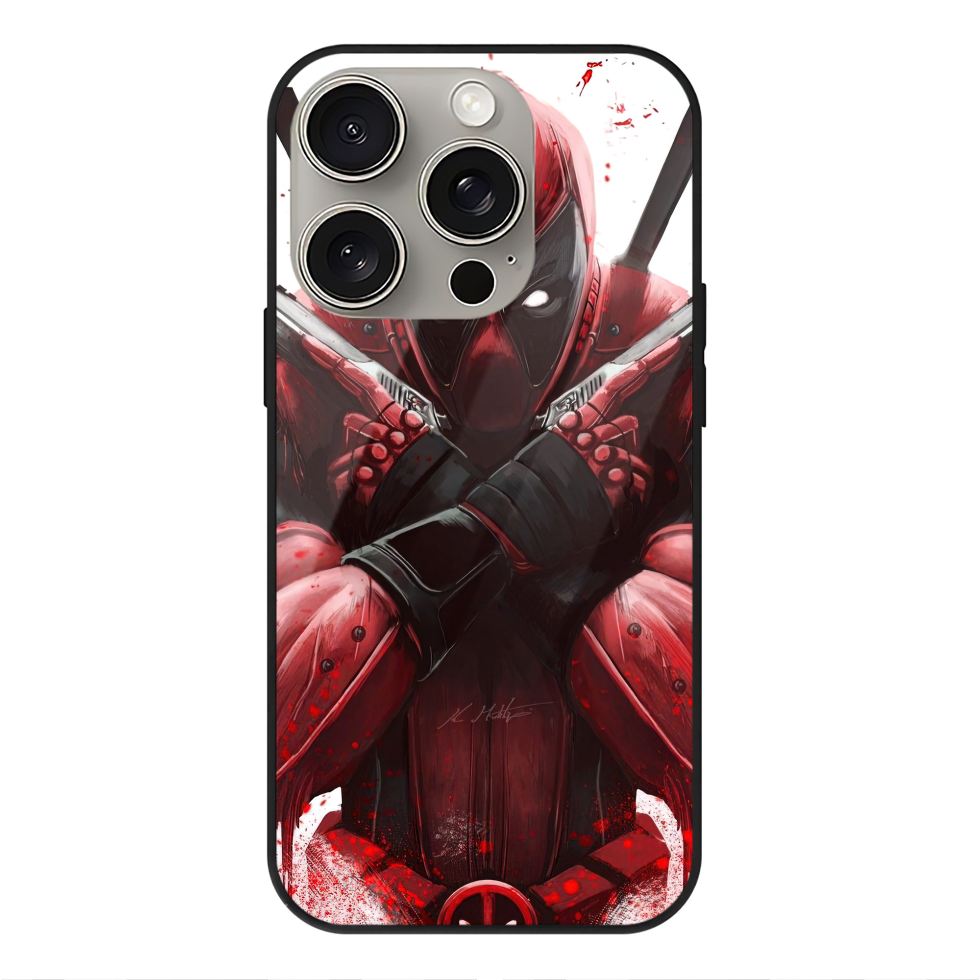 （画像用） Deadpool デッドプール 【iPhone15Pro対応】スマホケース 耐衝撃＆黄変防止 背面ガラス