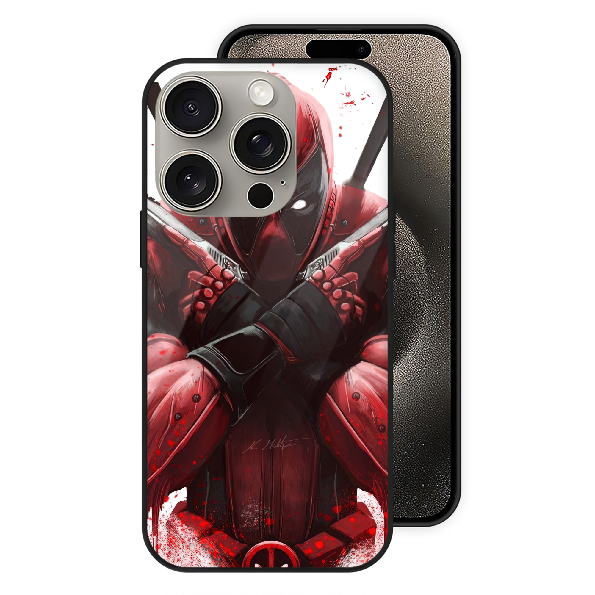 （画像用） Deadpool デッドプール 【iPhone15Pro対応】スマホケース 耐衝撃＆黄変防止 背面ガラス