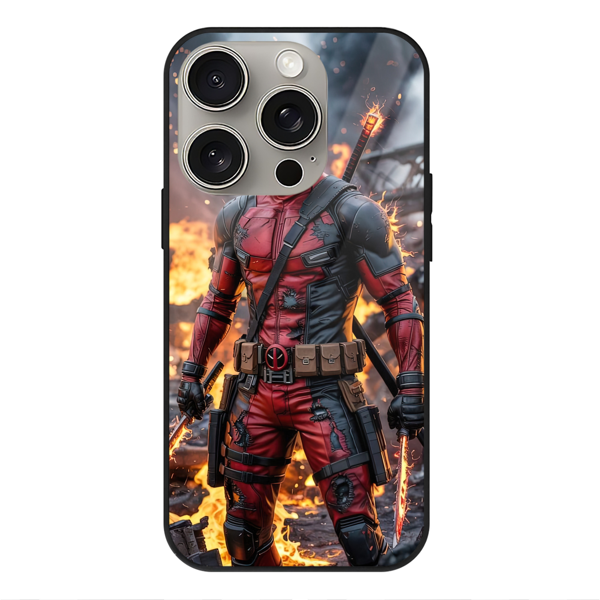 （画像用） Deadpool デッドプール 【iPhone15Pro対応】スマホケース 耐衝撃＆黄変防止 背面ガラス