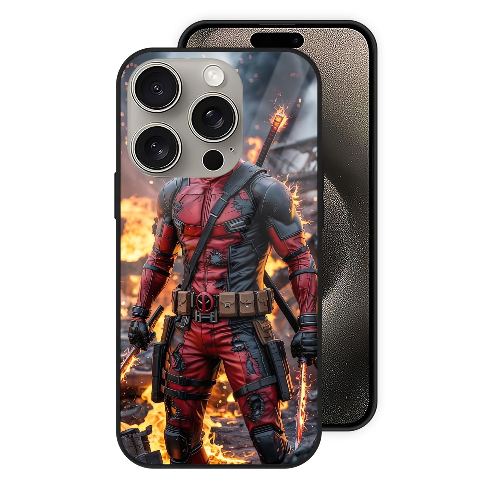（画像用） Deadpool デッドプール 【iPhone15Pro対応】スマホケース 耐衝撃＆黄変防止 背面ガラス