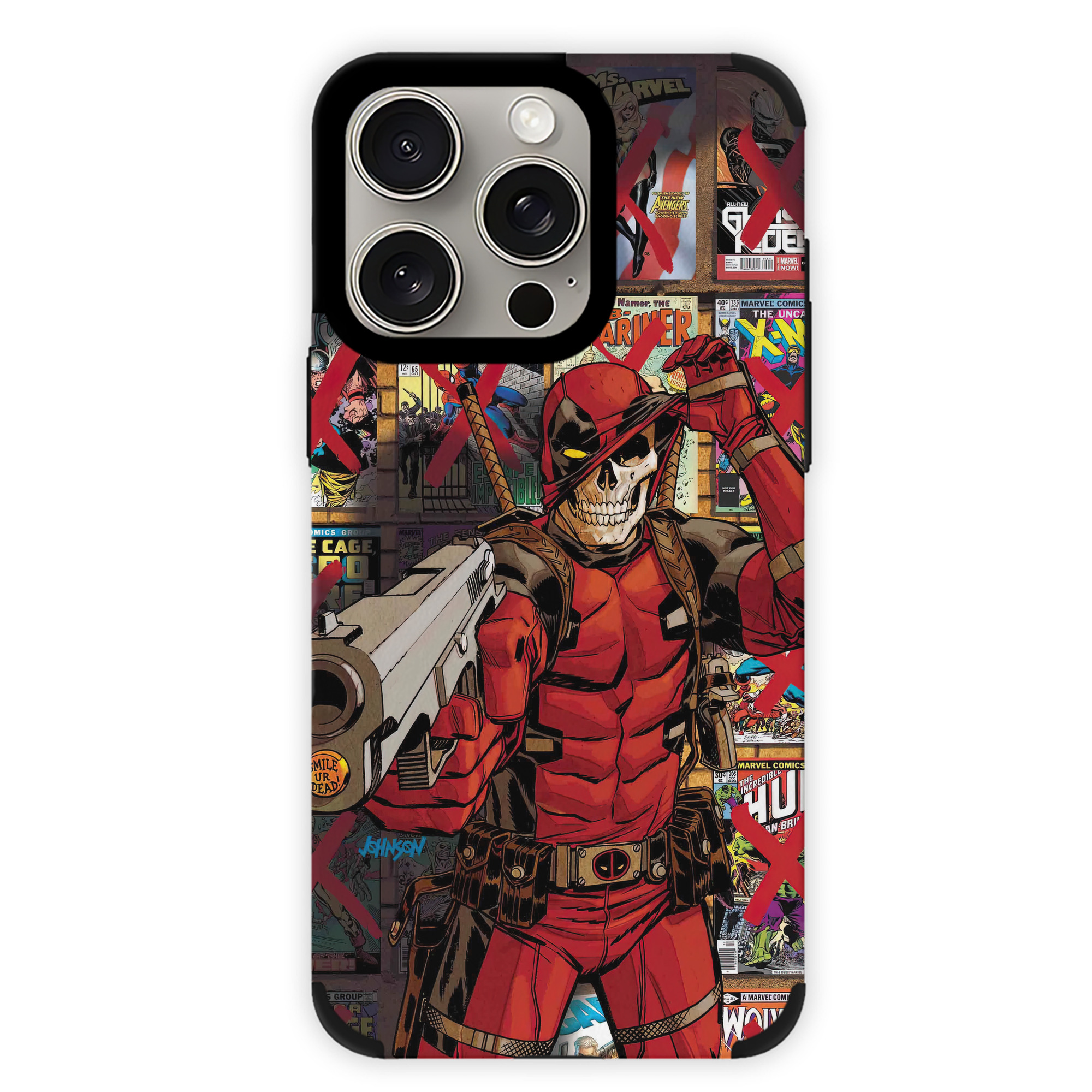 （画像用） Deadpool デッドプール 【iPhone15ProMax対応】 PUレザー スマホケース 耐衝撃＆黄変防止