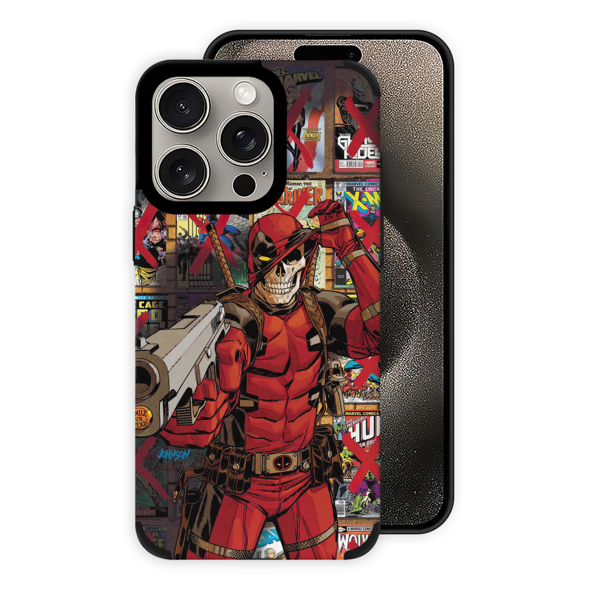 （画像用） Deadpool デッドプール 【iPhone15ProMax対応】 PUレザー スマホケース 耐衝撃＆黄変防止