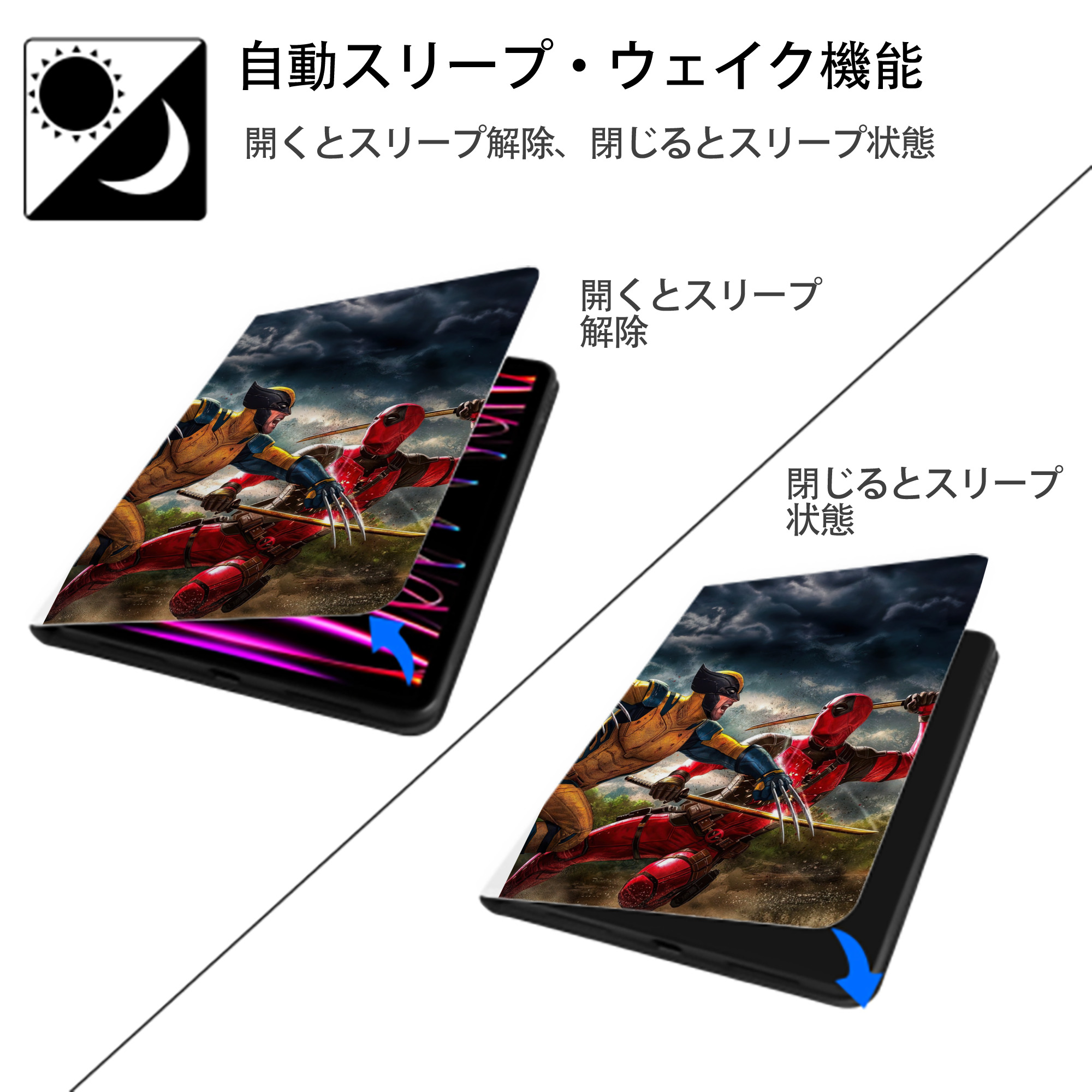 Deadpool デッドプール IPad ケース ペン収納付き 三つ折りスタンド PUレザー×シリコン 対応機種9.5/10.5/10.9インチ