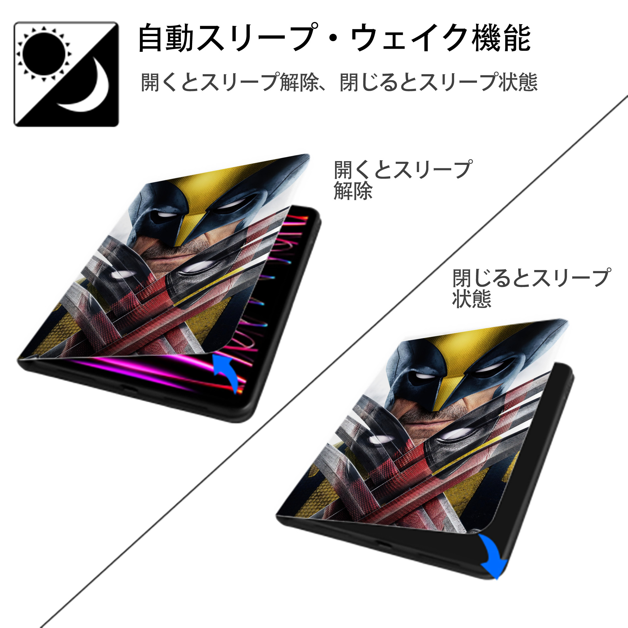 Deadpool デッドプール IPad ケース ペン収納付き 三つ折りスタンド PUレザー×シリコン 対応機種9.5/10.5/10.9インチ