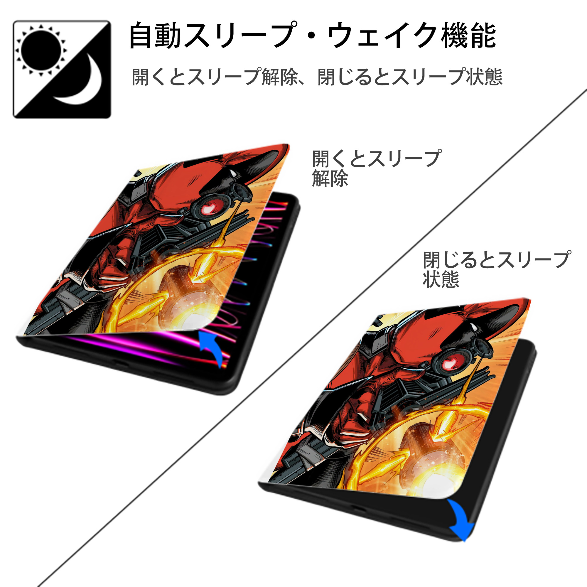 Deadpool デッドプール IPad ケース ペン収納付き 三つ折りスタンド PUレザー×シリコン 対応機種9.5/10.5/10.9インチ