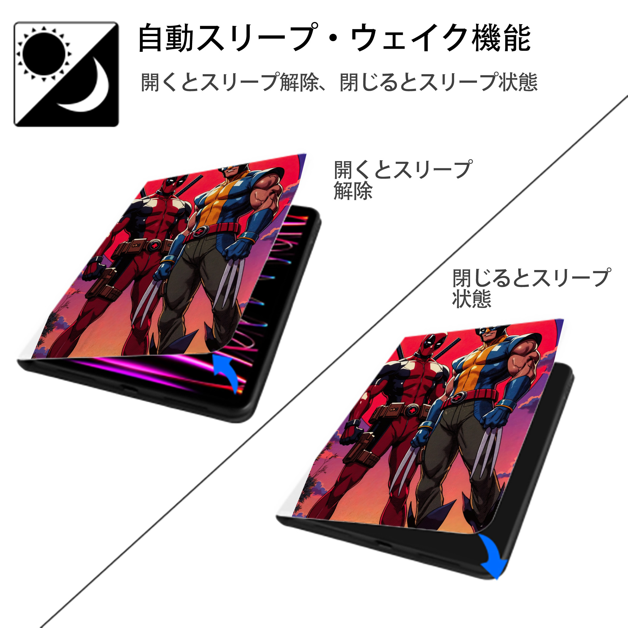 Deadpool デッドプール IPad ケース ペン収納付き 三つ折りスタンド PUレザー×シリコン 対応機種9.5/10.5/10.9インチ