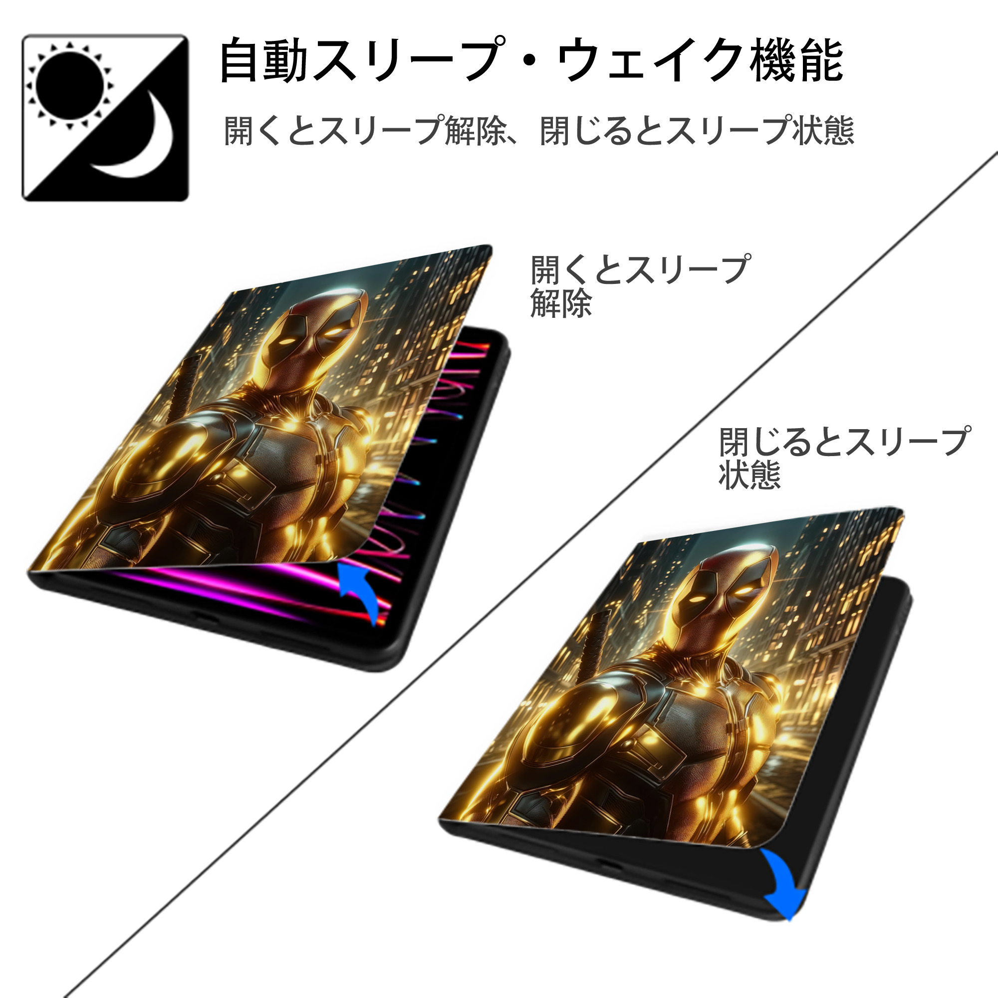 Deadpool デッドプール IPad ケース ペン収納付き 三つ折りスタンド PUレザー×シリコン 対応機種9.5/10.5/10.9インチ