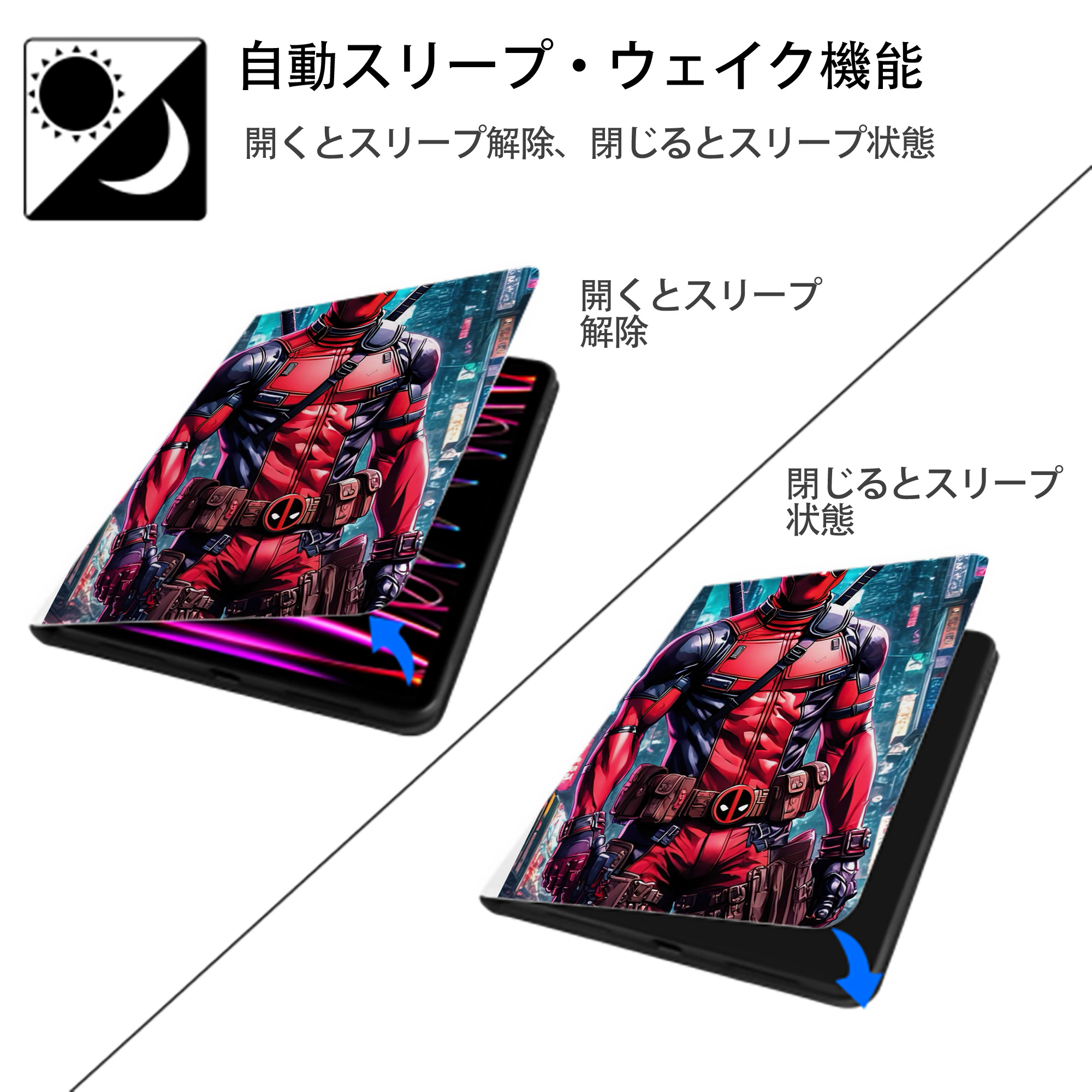 Deadpool デッドプール IPad ケース ペン収納付き 三つ折りスタンド PUレザー×シリコン 対応機種9.5/10.5/10.9インチ