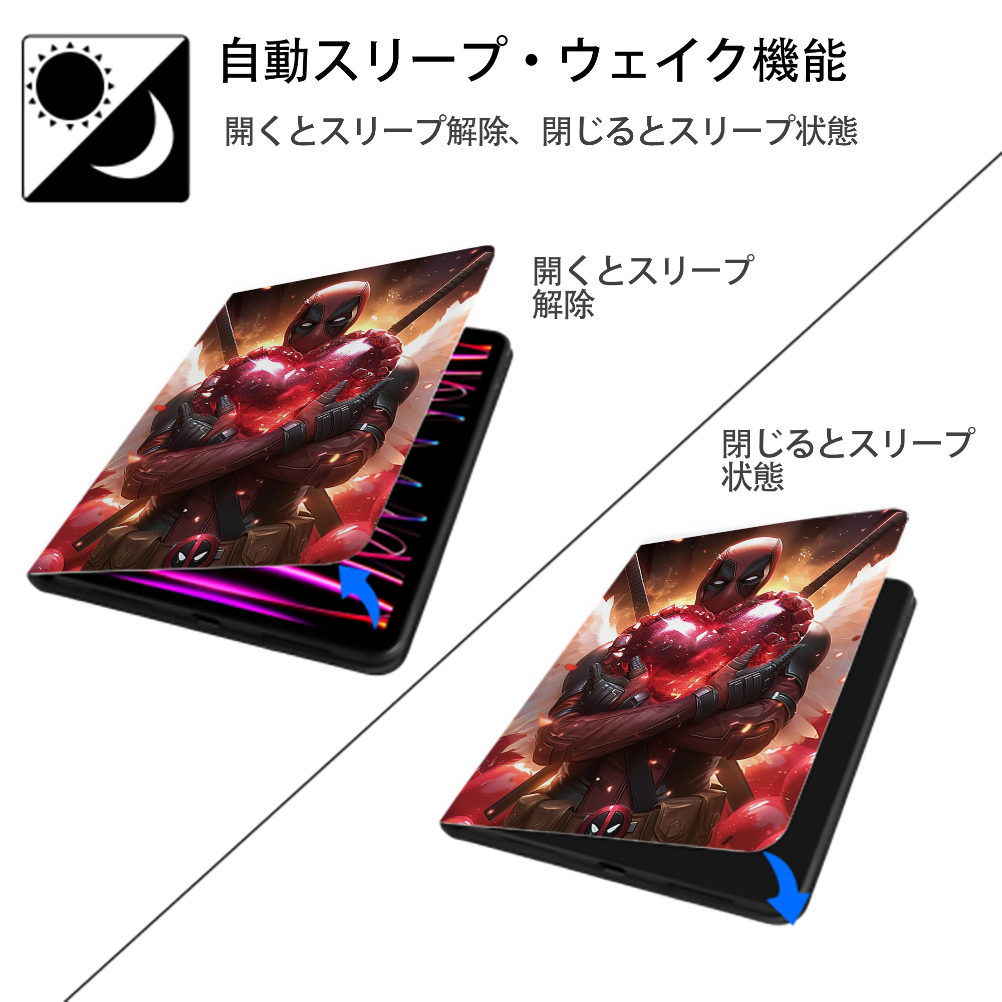 Deadpool デッドプール IPad ケース ペン収納付き 三つ折りスタンド PUレザー×シリコン 対応機種9.5/10.5/10.9インチ