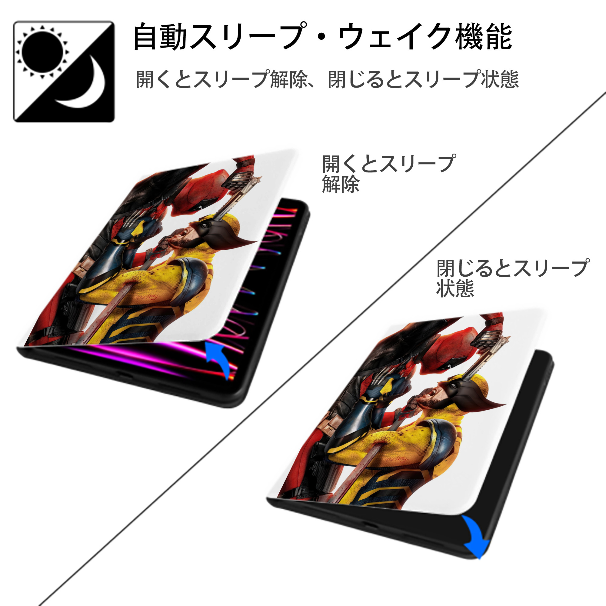 Deadpool デッドプール IPad ケース ペン収納付き 三つ折りスタンド PUレザー×シリコン 対応機種9.5/10.5/10.9インチ