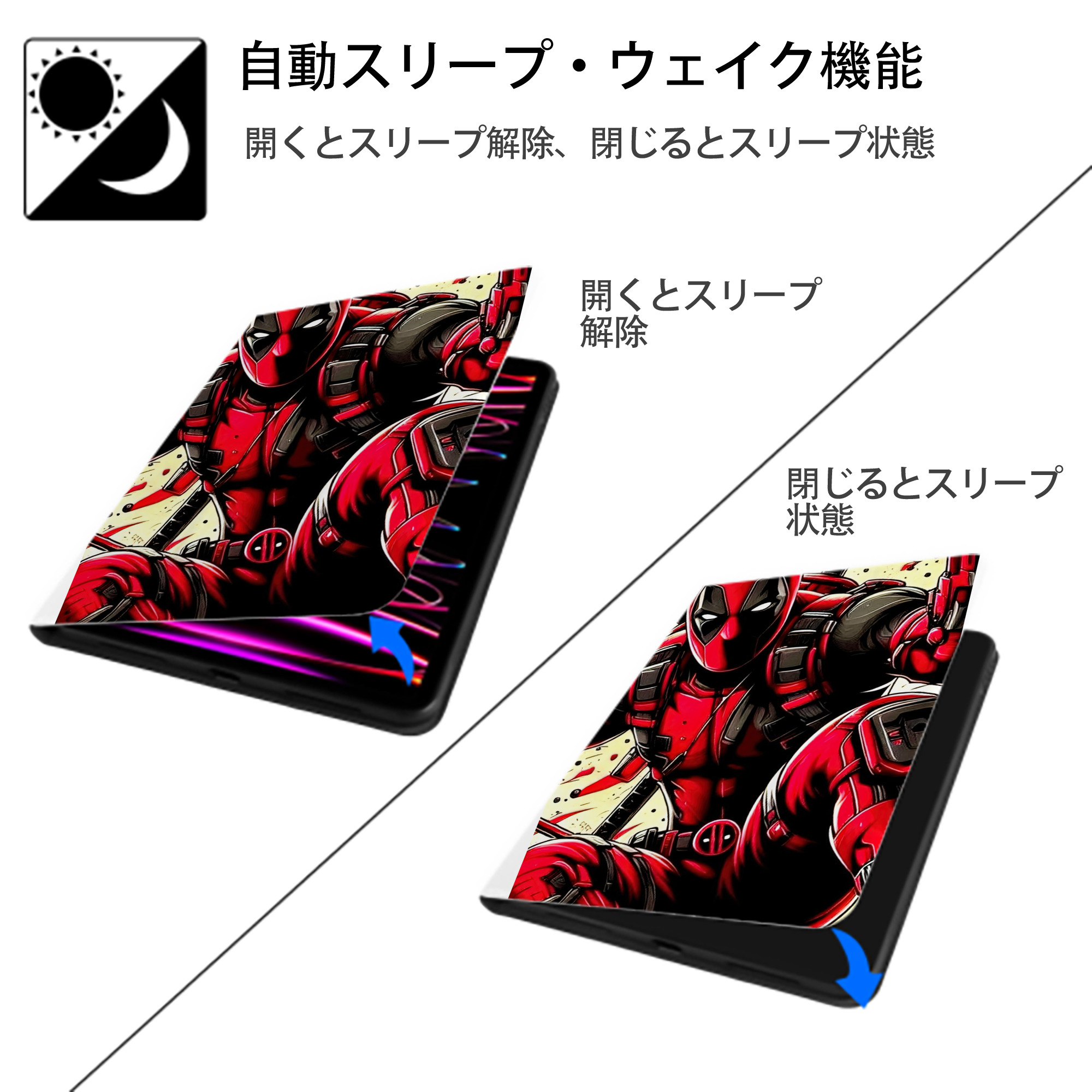 Deadpool デッドプール IPad ケース ペン収納付き 三つ折りスタンド PUレザー×シリコン 対応機種9.5/10.5/10.9インチ