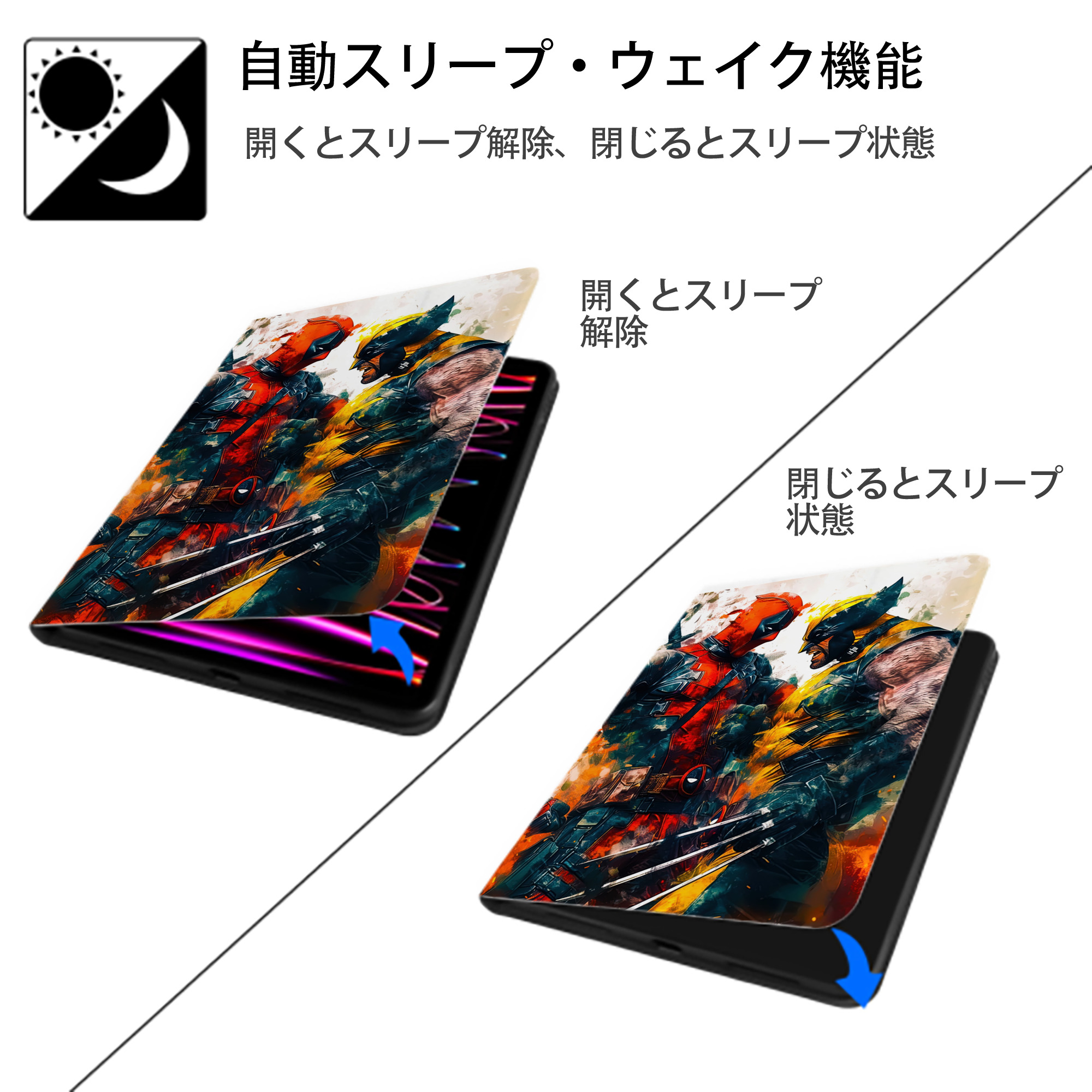 Deadpool デッドプール IPad ケース ペン収納付き 三つ折りスタンド PUレザー×シリコン 対応機種9.5/10.5/10.9インチ