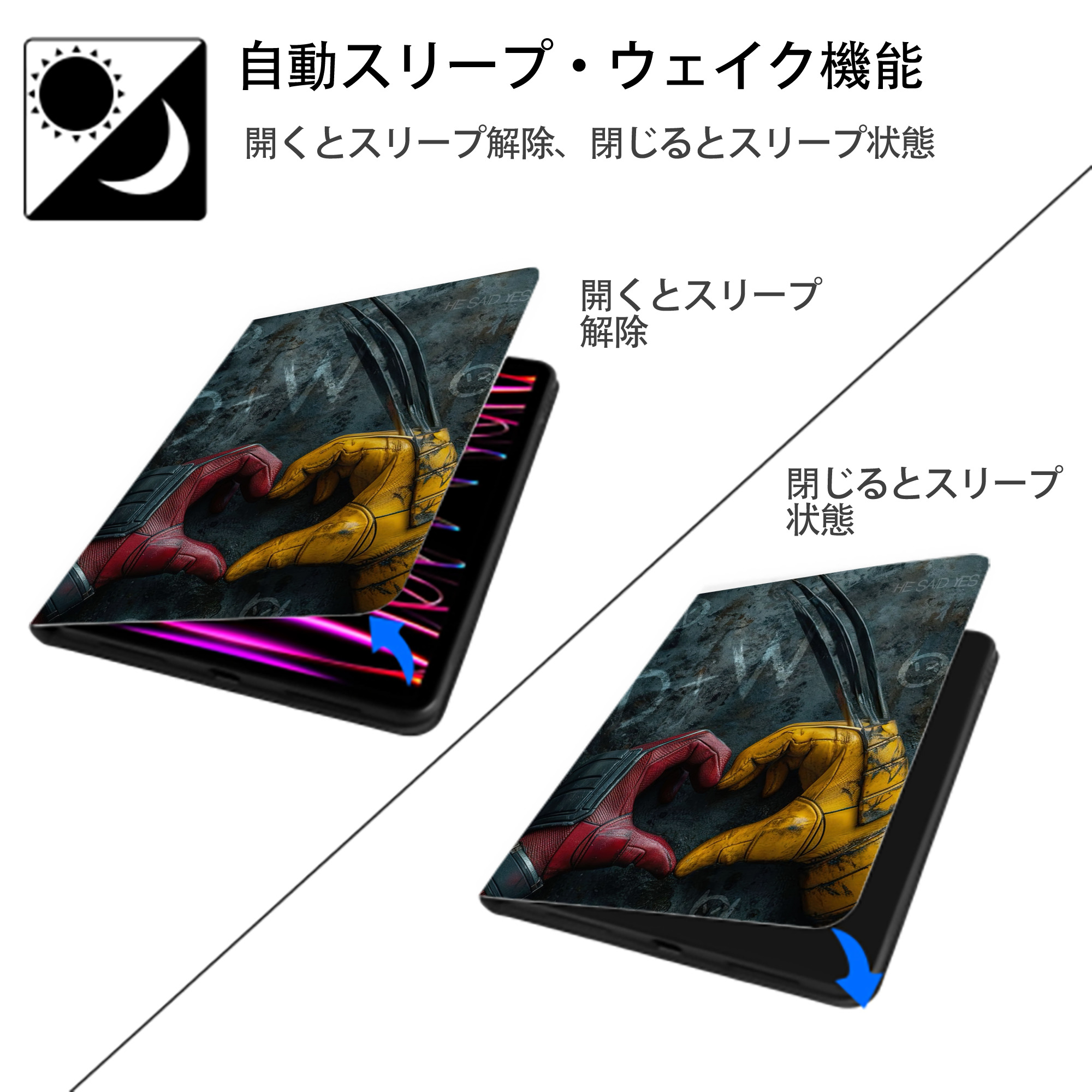 Deadpool デッドプール IPad ケース ペン収納付き 三つ折りスタンド PUレザー×シリコン 対応機種9.5/10.5/10.9インチ