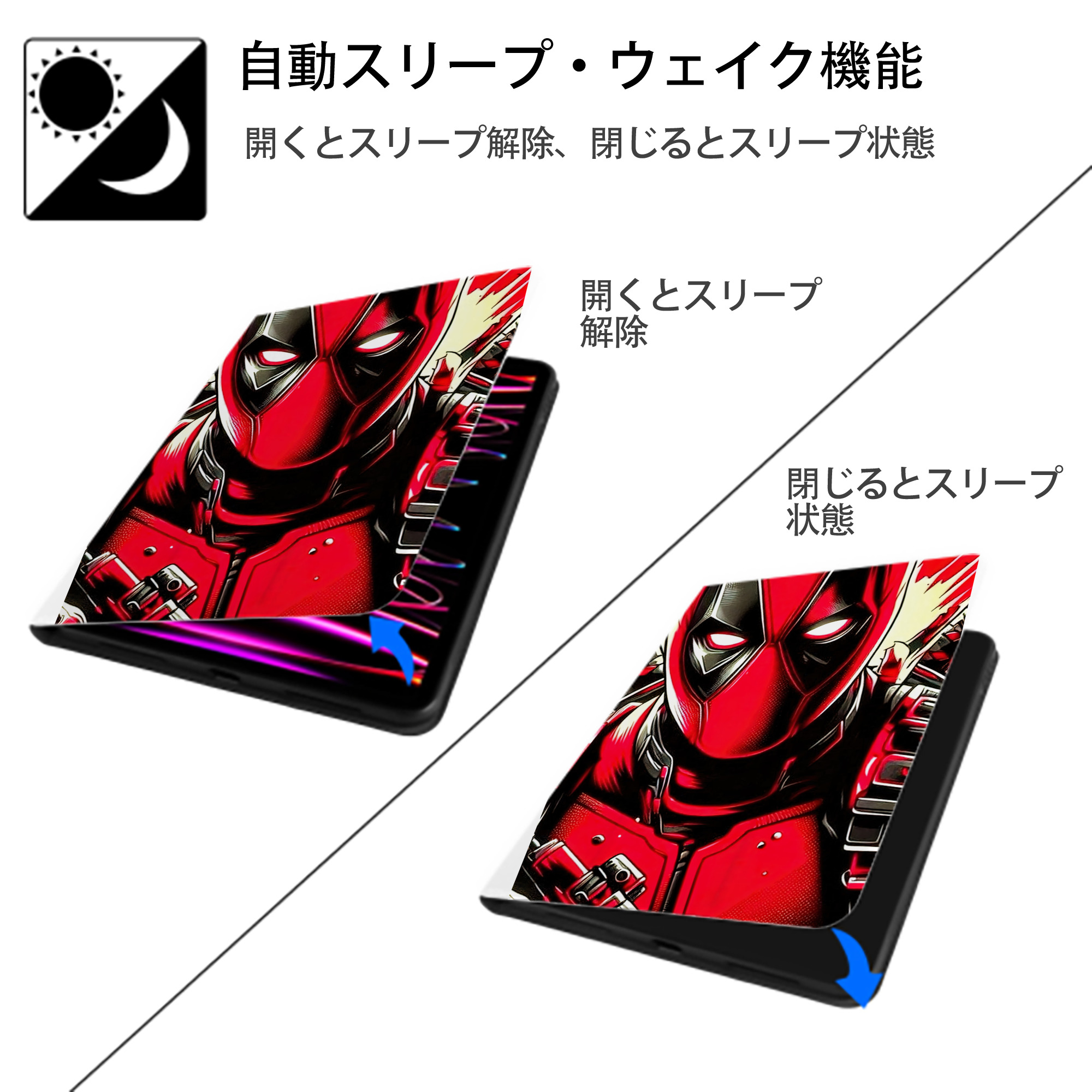 Deadpool デッドプール IPad ケース ペン収納付き 三つ折りスタンド PUレザー×シリコン 対応機種9.5/10.5/10.9インチ
