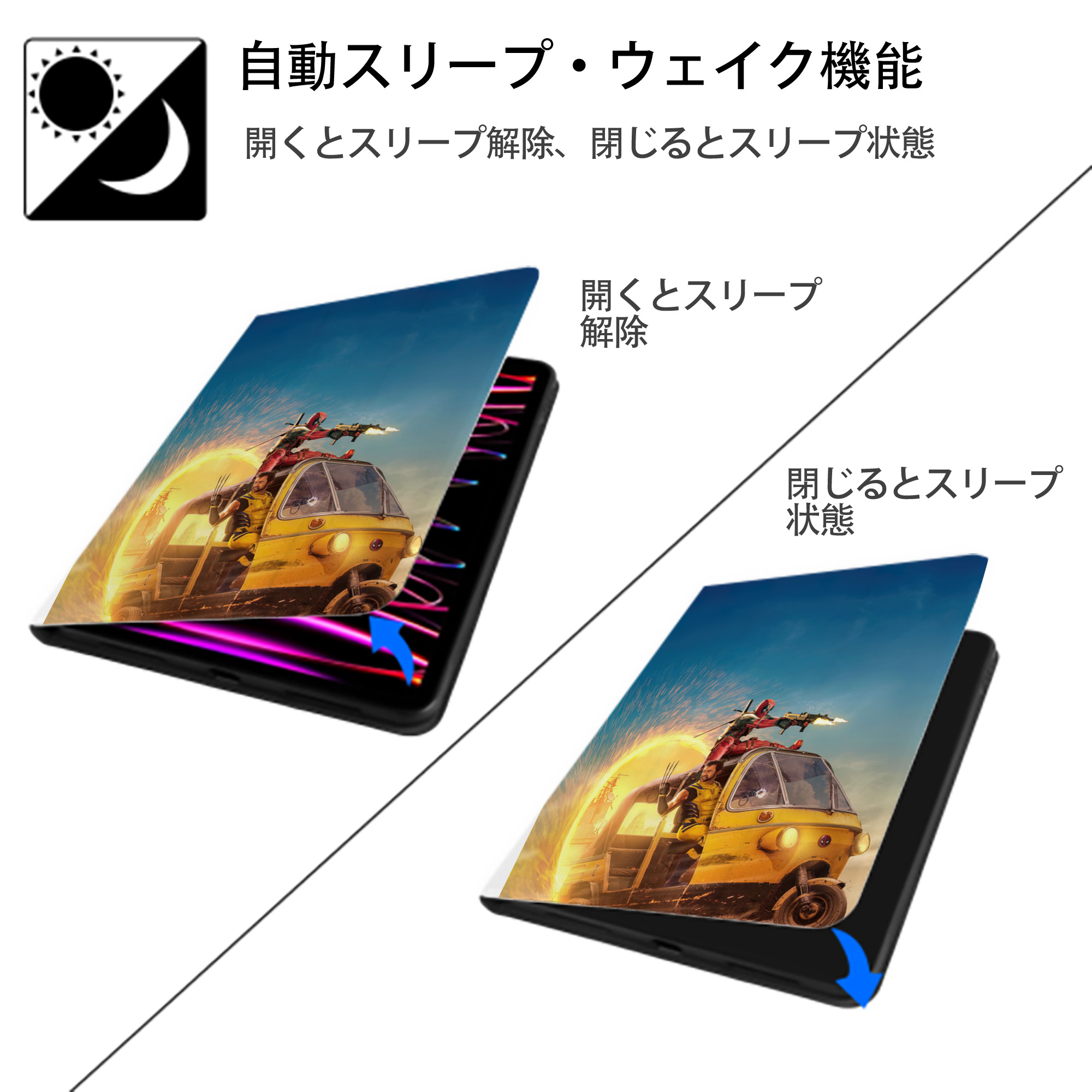 Deadpool デッドプール IPad ケース ペン収納付き 三つ折りスタンド PUレザー×シリコン 対応機種9.5/10.5/10.9インチ