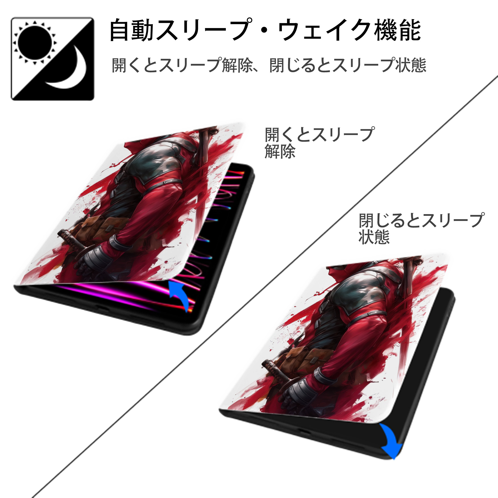 Deadpool デッドプール IPad ケース ペン収納付き 三つ折りスタンド PUレザー×シリコン 対応機種9.5/10.5/10.9インチ