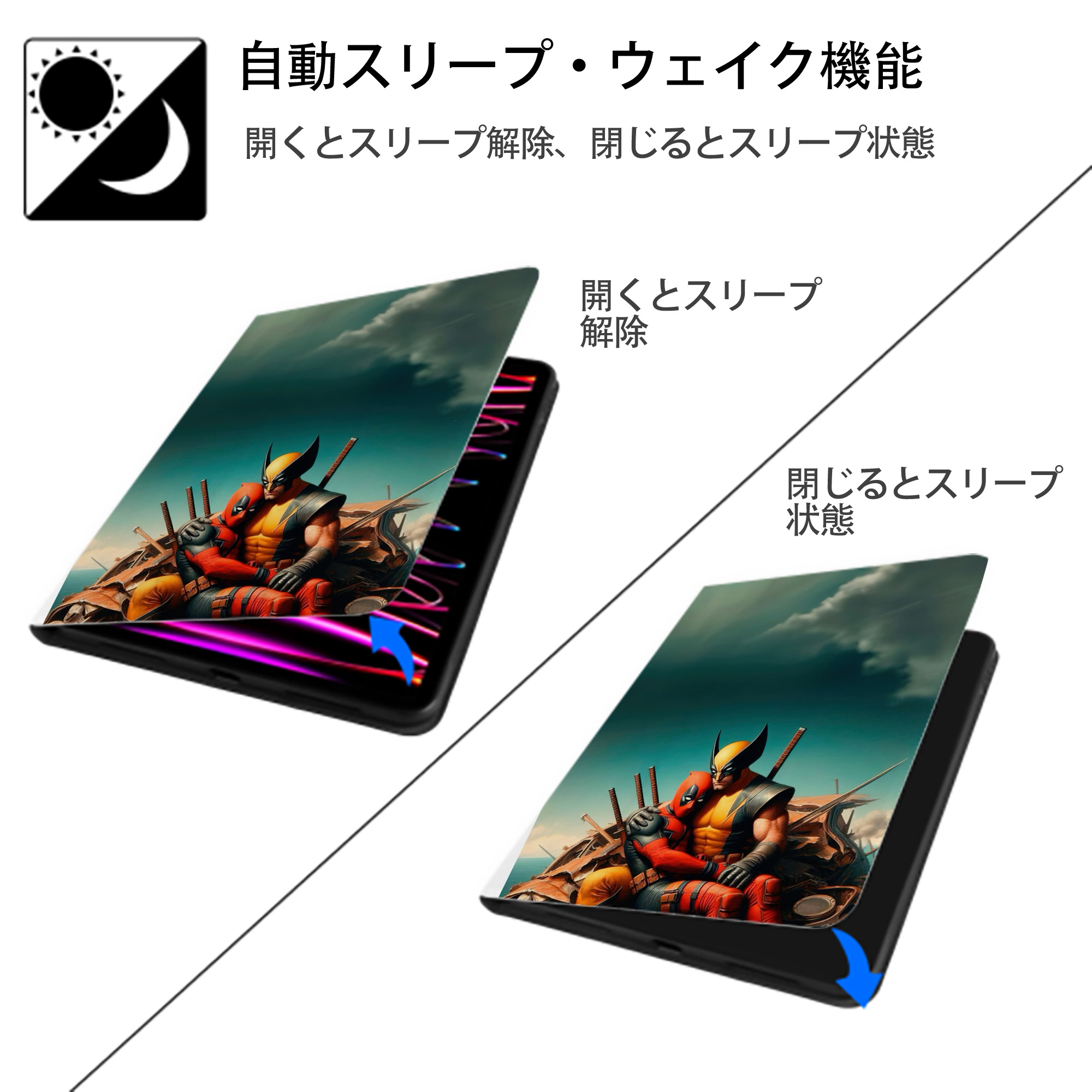 Deadpool デッドプール IPad ケース ペン収納付き 三つ折りスタンド PUレザー×シリコン 対応機種9.5/10.5/10.9インチ