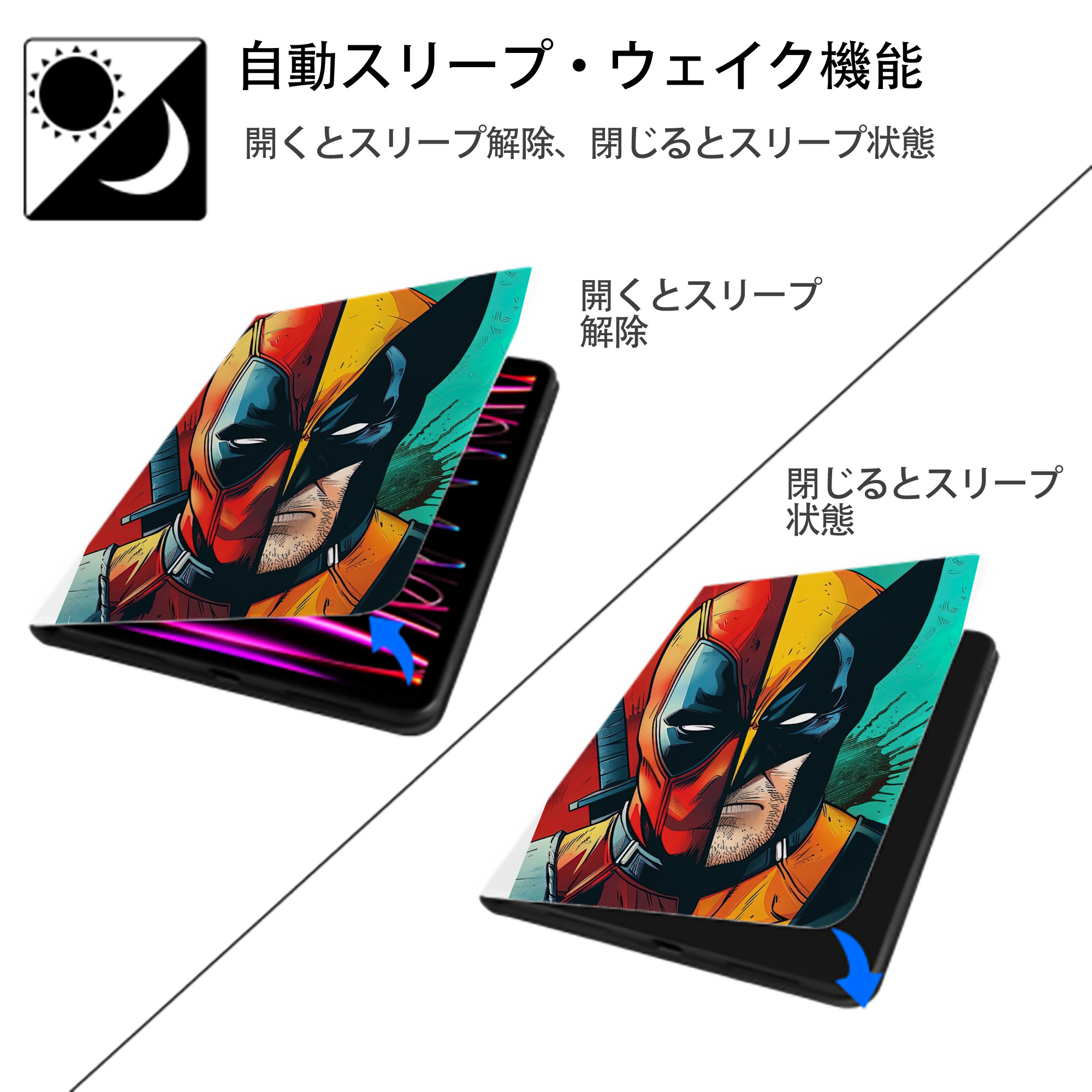 Deadpool デッドプール IPad ケース ペン収納付き 三つ折りスタンド PUレザー×シリコン 対応機種9.5/10.5/10.9インチ