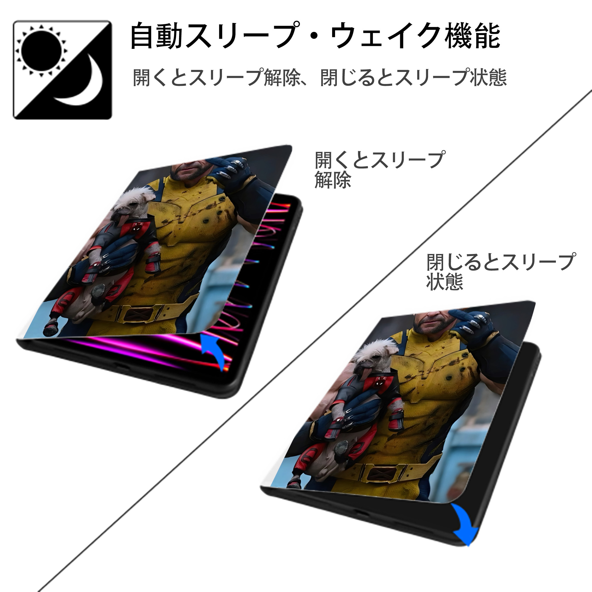 Deadpool デッドプール IPad ケース ペン収納付き 三つ折りスタンド PUレザー×シリコン 対応機種9.5/10.5/10.9インチ