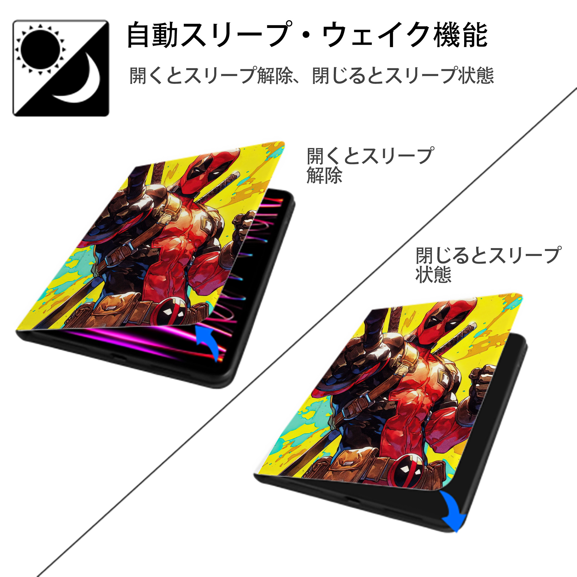 Deadpool デッドプール IPad ケース ペン収納付き 三つ折りスタンド PUレザー×シリコン 対応機種9.5/10.5/10.9インチ