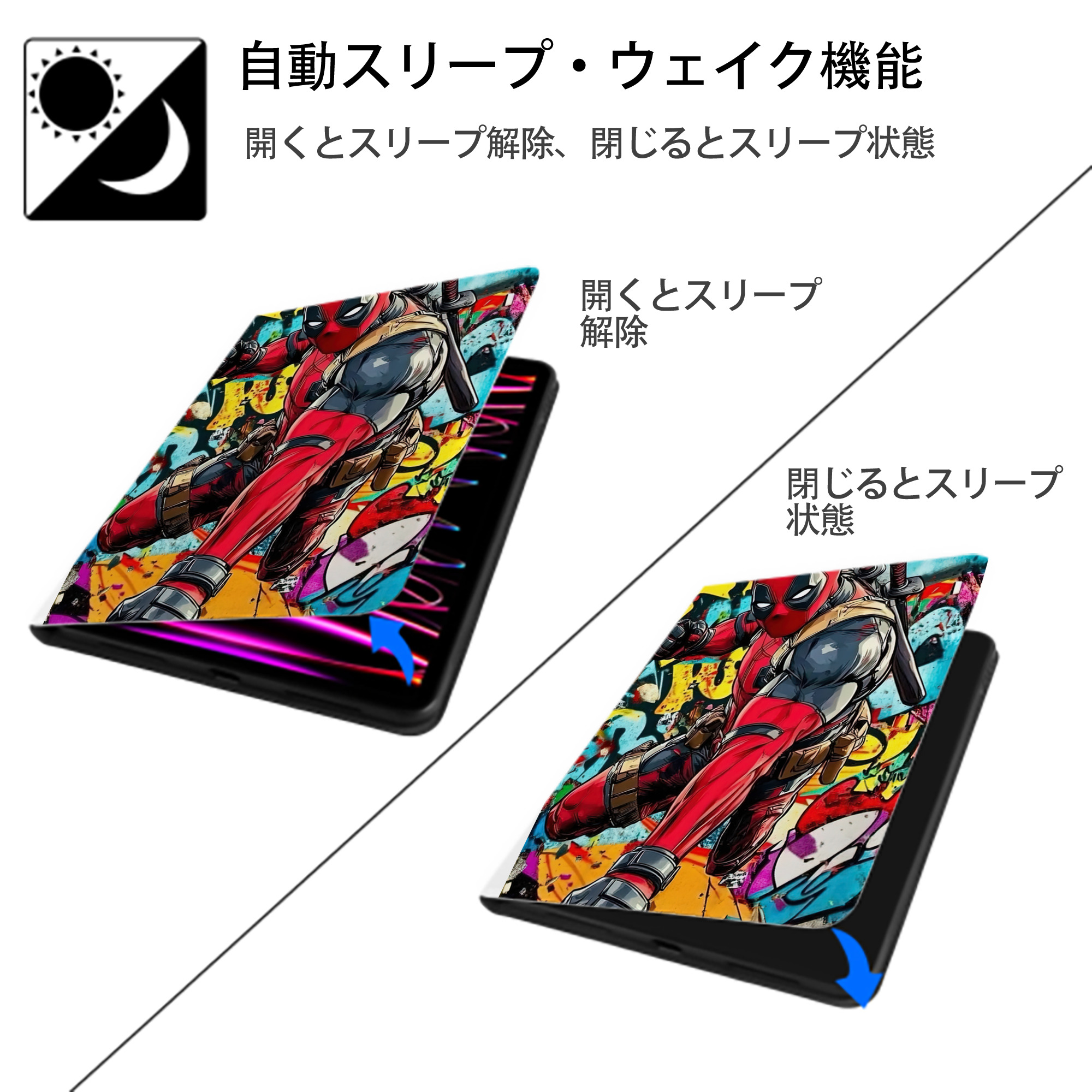 Deadpool デッドプール IPad ケース ペン収納付き 三つ折りスタンド PUレザー×シリコン 対応機種9.5/10.5/10.9インチ
