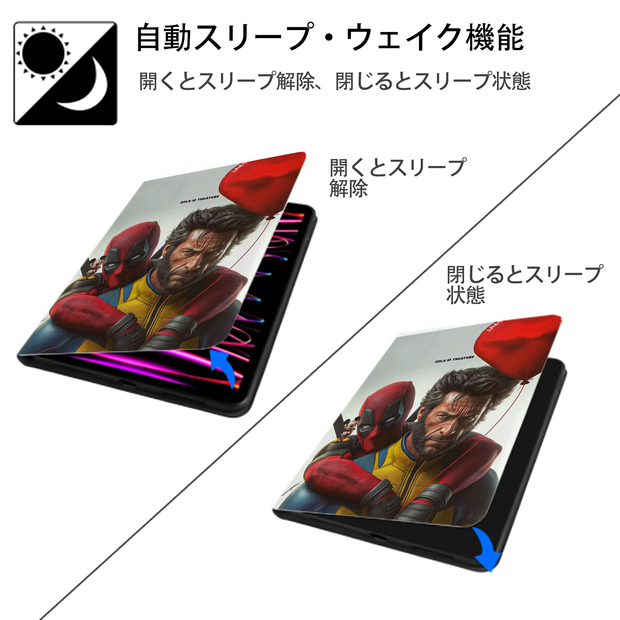 Deadpool デッドプール IPad ケース ペン収納付き 三つ折りスタンド PUレザー×シリコン 対応機種9.5/10.5/10.9インチ